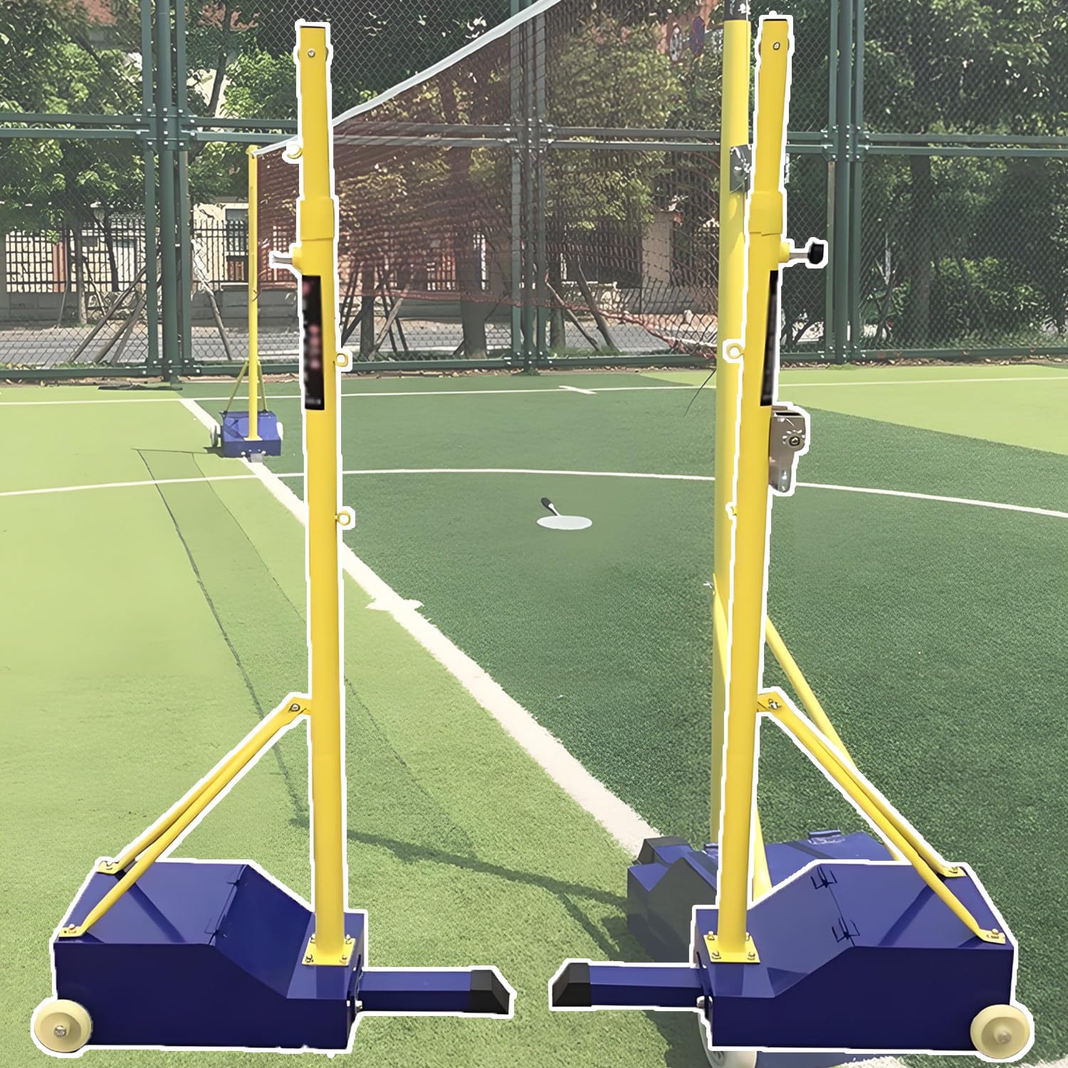 QuinteZhenTially Adjustable Height Badminton & Volleyball Poles,Portable Volleyball Poles Stand,Volleyball Net Outdoor with Wheels,Height Adjustable 1.55m-2.1m,for Beaches,Parks,Gyms