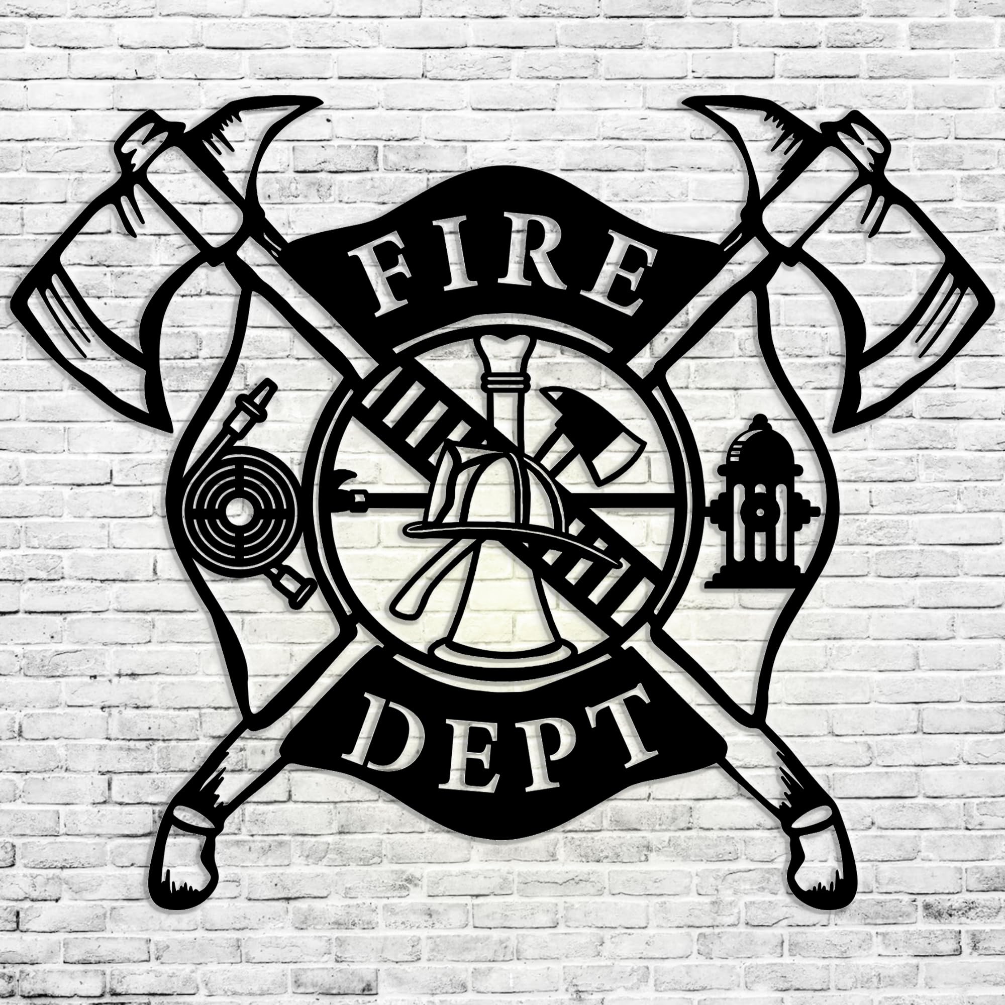 Personalized Fire Department Wall Art, Fire Axe and Hydrant Metal Sign, Fire Fight Tool Metal Decor, Fire Fighter Name Sign, 8 x 24 inches