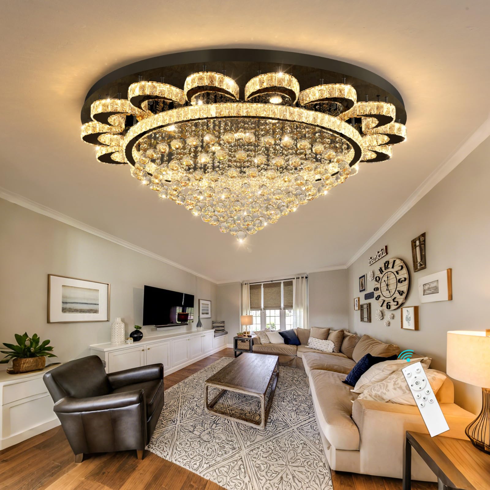 Photo 1 of HAIXIANG Modern Chandelier Living Room Light Large Luxury Chandeliers for High Ceiling Foyer Entryway Lights Dimmable 110W LEDs Crystal Black Lighting Fixtures