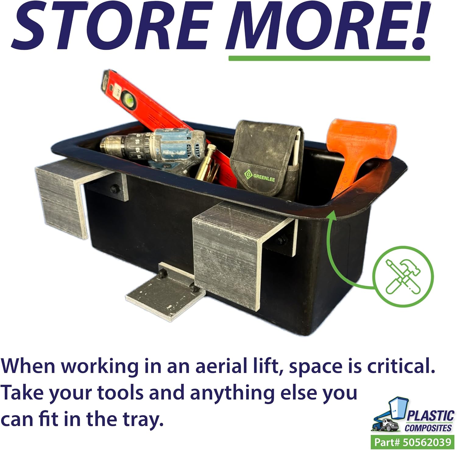 Plastic Tool Tray - Bucket Mounted - Large - Outside Mount - Heavy Duty (2025 Version)