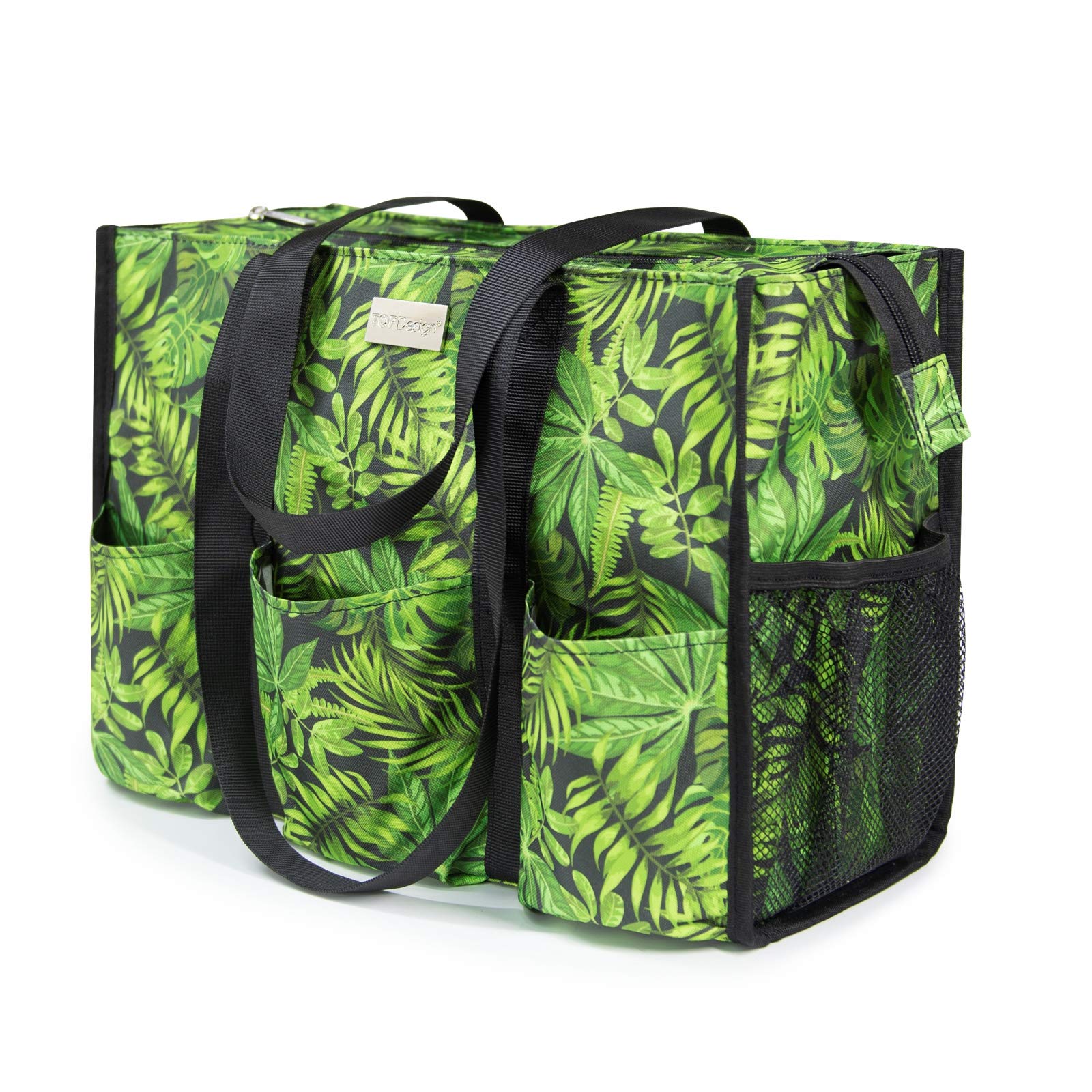 TOPDesign Utility Water Resistant Tote Bag with 13 Pockets, Zipper Closure