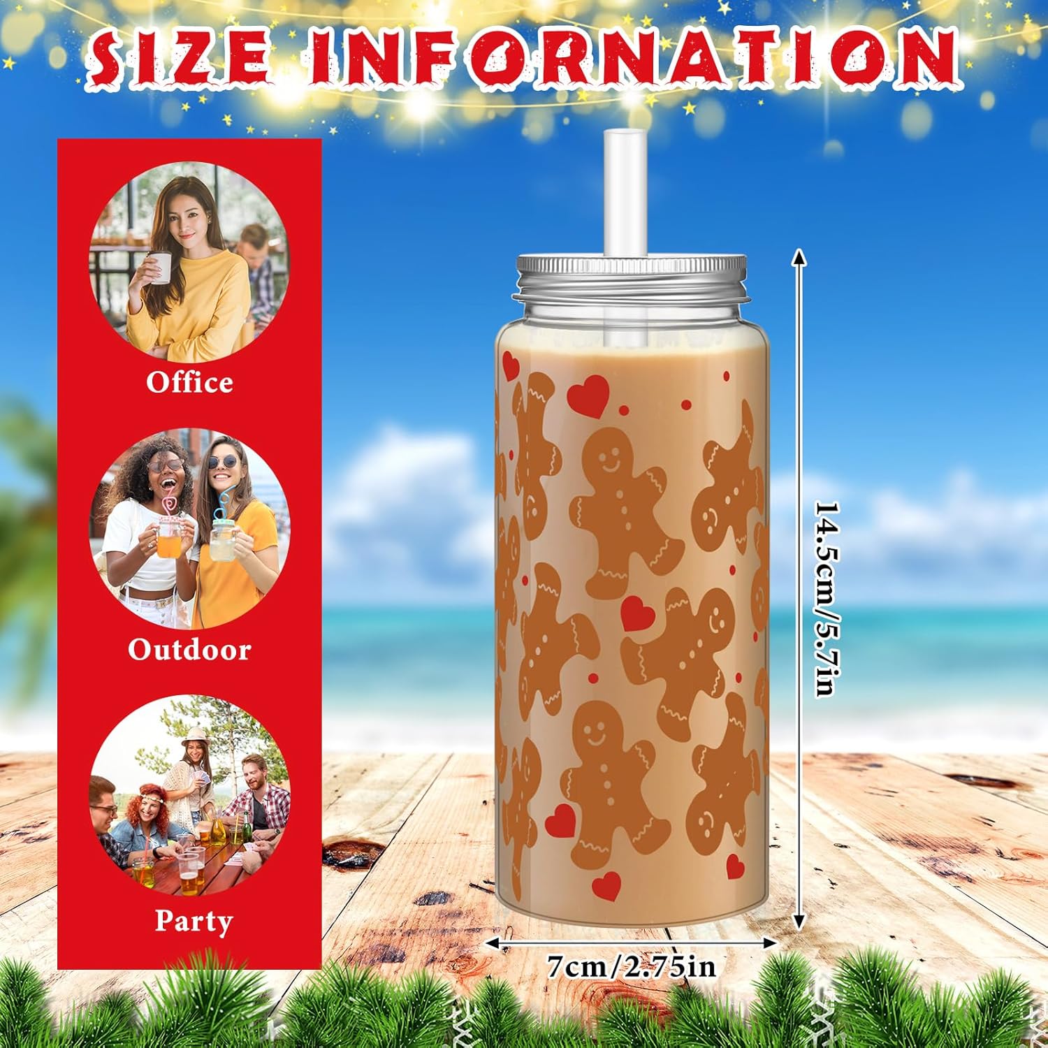 24 Pcs Christmas Gingerbread Man Cups Xmas Reusable Bottles with Lids and Straws Christmas Plastic Tumbler for Holiday Party Iced Coffee Hot Cocoa Tea Beverage Drinking