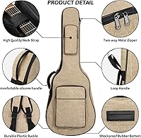 Vista 4 de LETSROCK Bolsa de guitarra acústica de 39, 40, 41 pulgadas, con acolchado impermeable de 0.5 pulgadas de grosor, correa de hombro ajustable, funda