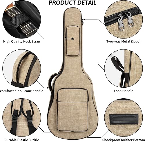 Miniatura 4 de Bolsa de guitarra acústica con acolchado de 0.5 pulgadas de grosor, para guitarras acústicas clásicas, impermeable, funda para guitarra de 39, 40,