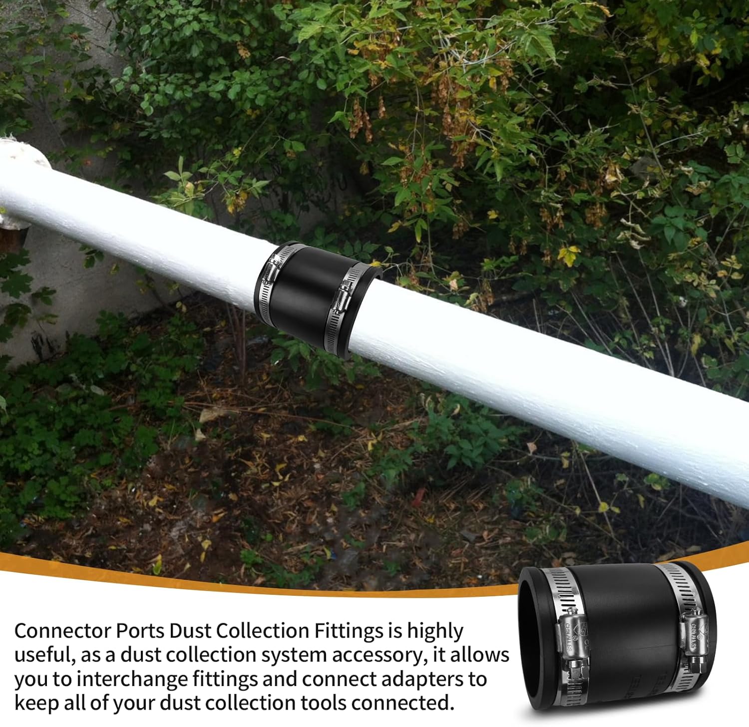 Flexible PVC Pipe Coupling with Rubber Hose Clamps for Flex Coupling 1-1/4 Inch Nominal Pipes Drain Repair, Dust Hose,Plumbing Connection,Cast Iron,Plastic Pipes Upgrade, PVC Condensate Pipe Coupler