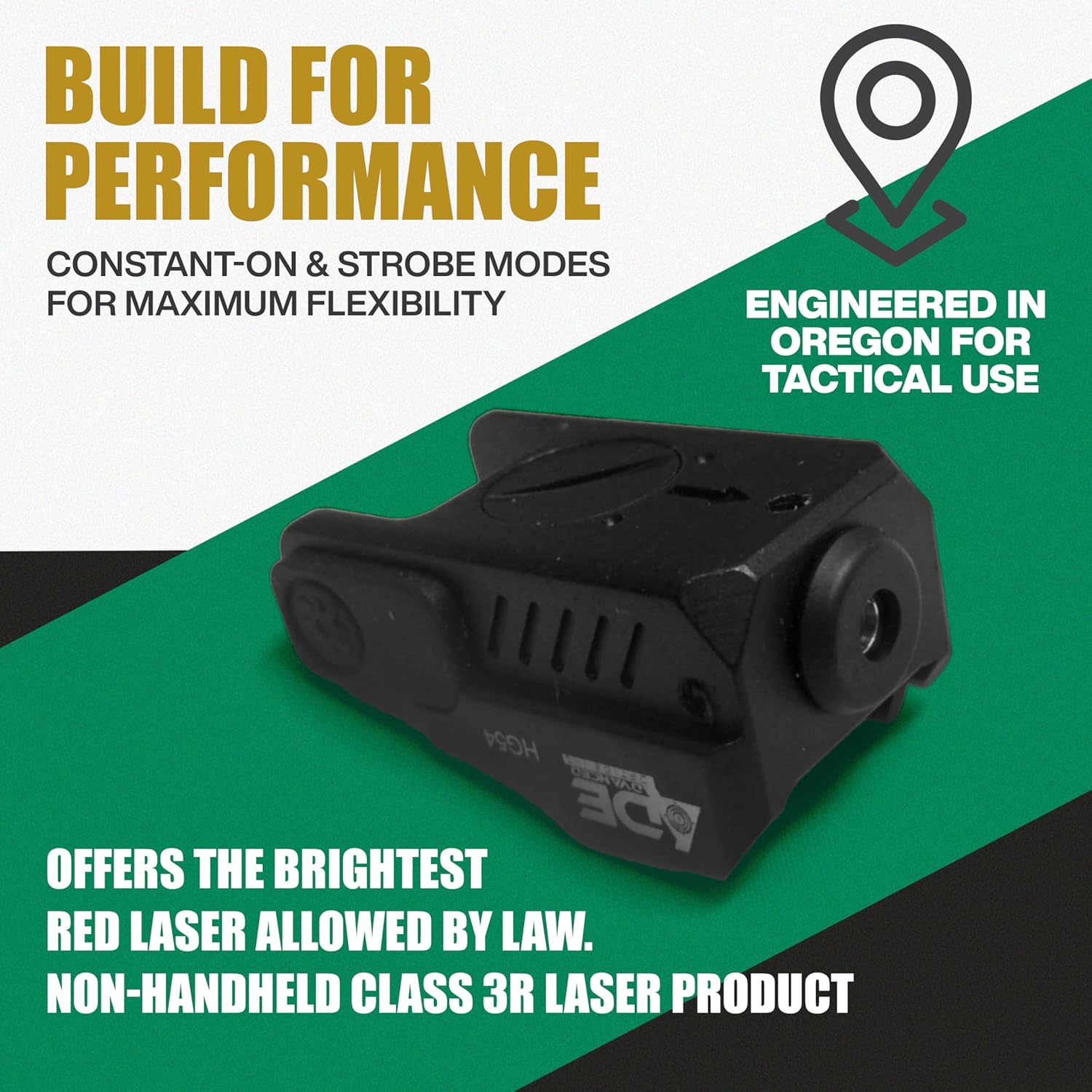 ADE Advanced Optics HG54G Green Laser Sight with Strobe – Compact Sight for Pistols with Dovetail Mount or Picatinny Rail – Motion-Activated High-Visibility Laser with Ambidextrous Side Switch