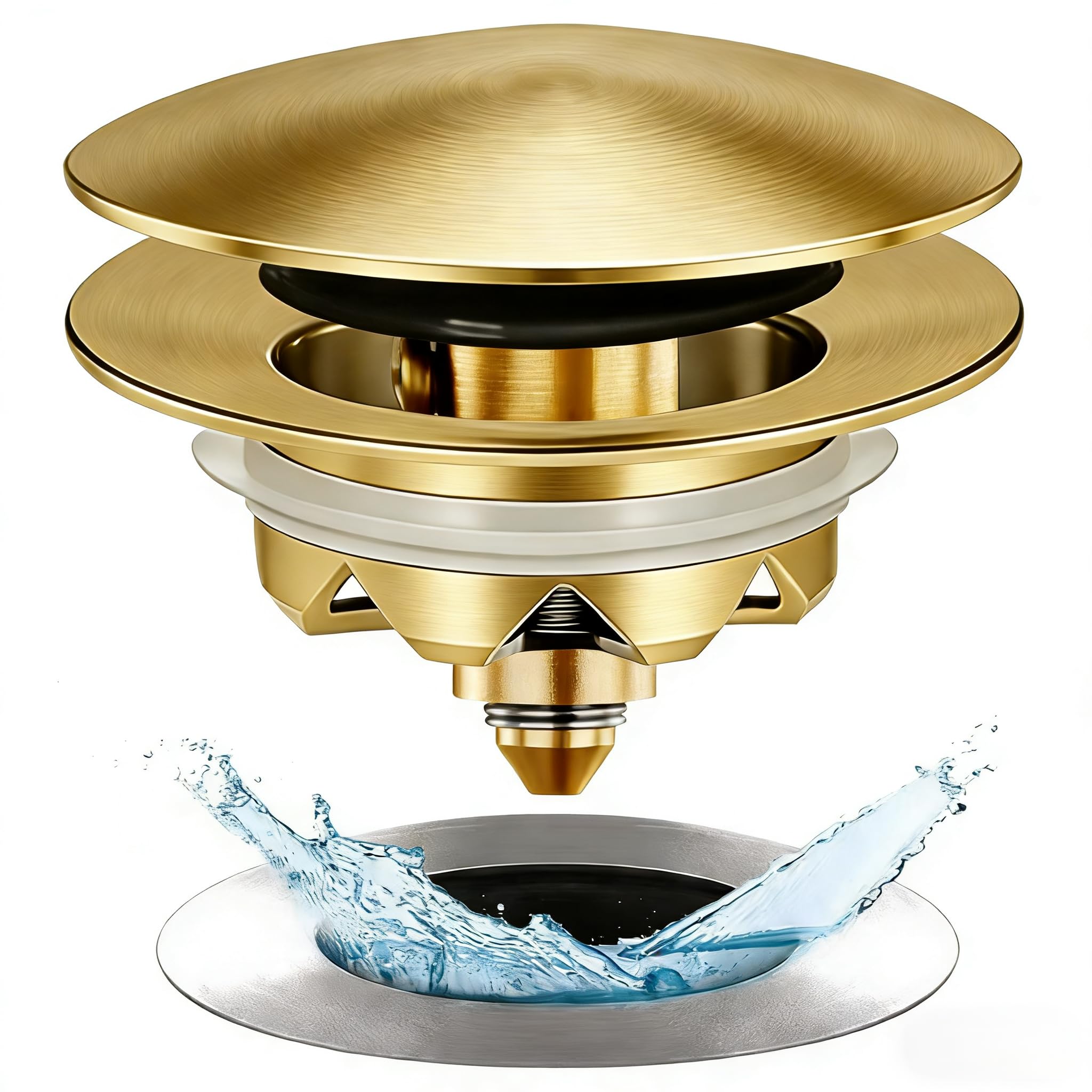Photo 1 of Anlige Bathtub Drain Stopper, Pop Up Tub Stopper and Cover, Bottom with Hair Catcher, Universal for 1.45 in to 1.8 in Drain, Replaces Old Drain Plug, Brushed Gold