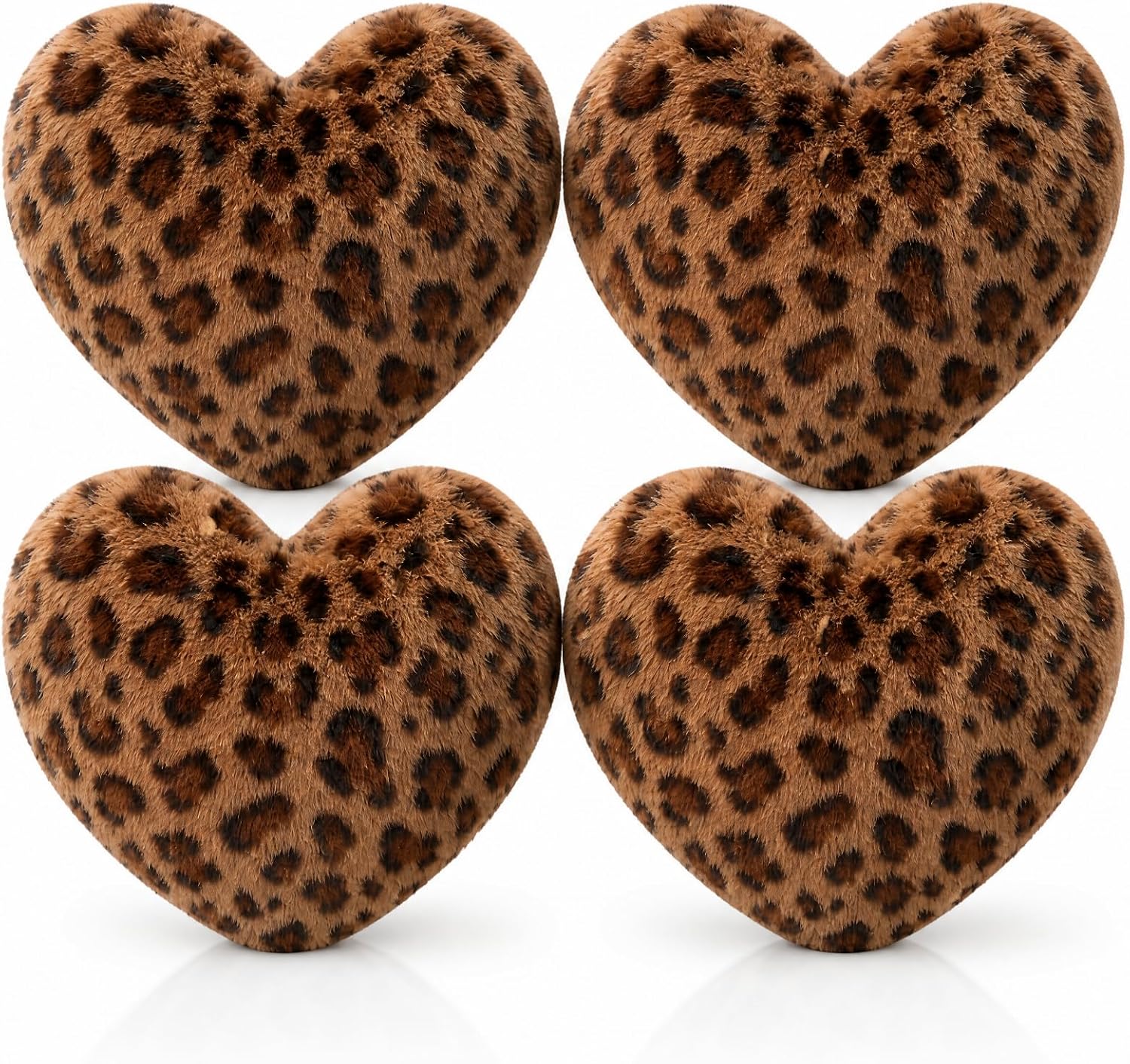 4 Pack Leopard Heart Shaped Pillow Small Cheetah Print Love Pillows 13 x 10 Inch Faux Rabbit Fur Pillows Leopard Throw Heart Pillow for Wedding, Anniversary, Vintage Room Decorative