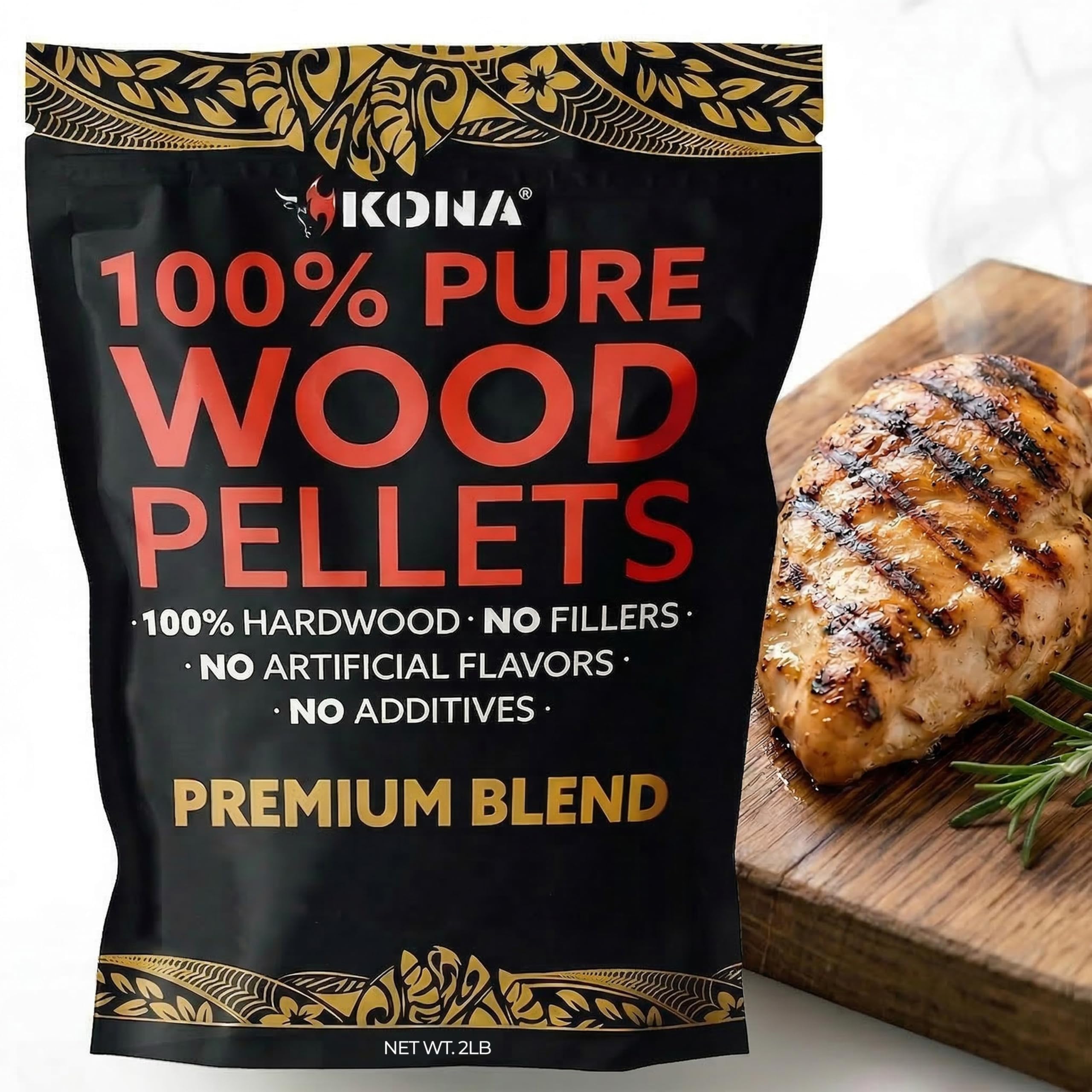 Kona Premium Blend Smoker Pellets, Intended for Ninja Woodfire Outdoor Grill, 2 lb Resealable Bag