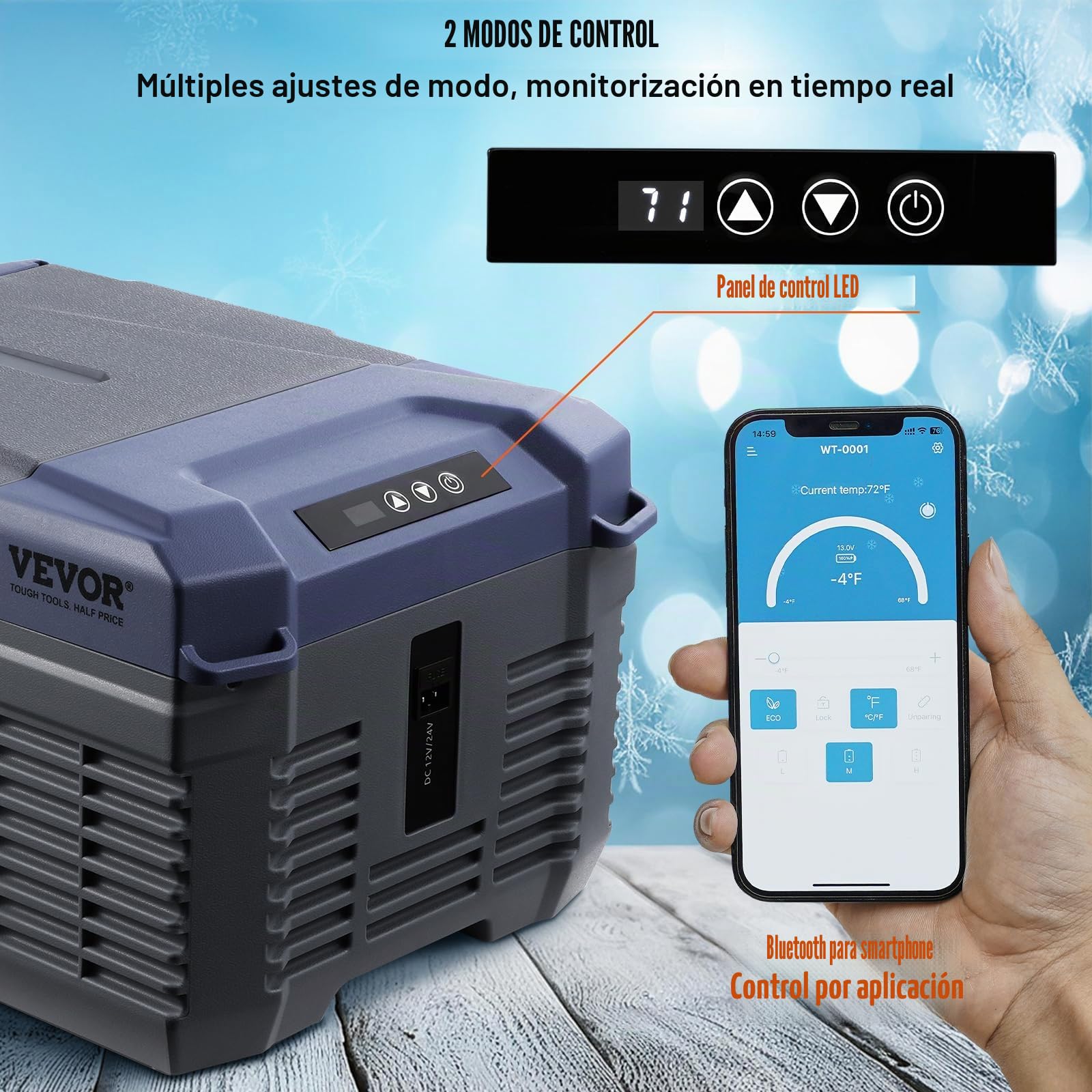 VEVOR Nevera de Compresión Portátil 9 L Mini Nevera para Coche 12/24V DC y 100-240V AC Caja Enfriadora de Zona Única Temperatura Ajustable de -20°C a 20°C para Camión Barco Casa Camping