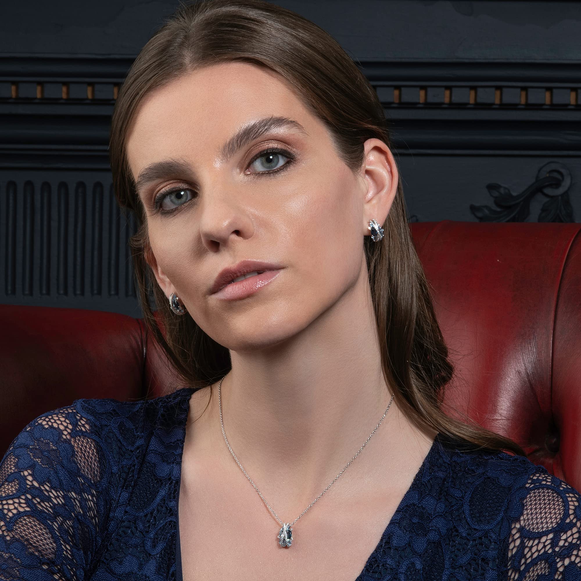 Namana Pendientes de plata de ley 925 para mujer con piedras azules, pendientes de aro de plata 925 para mujer con piedras azules. Aros de plata para mujer con piedras preciosas azules