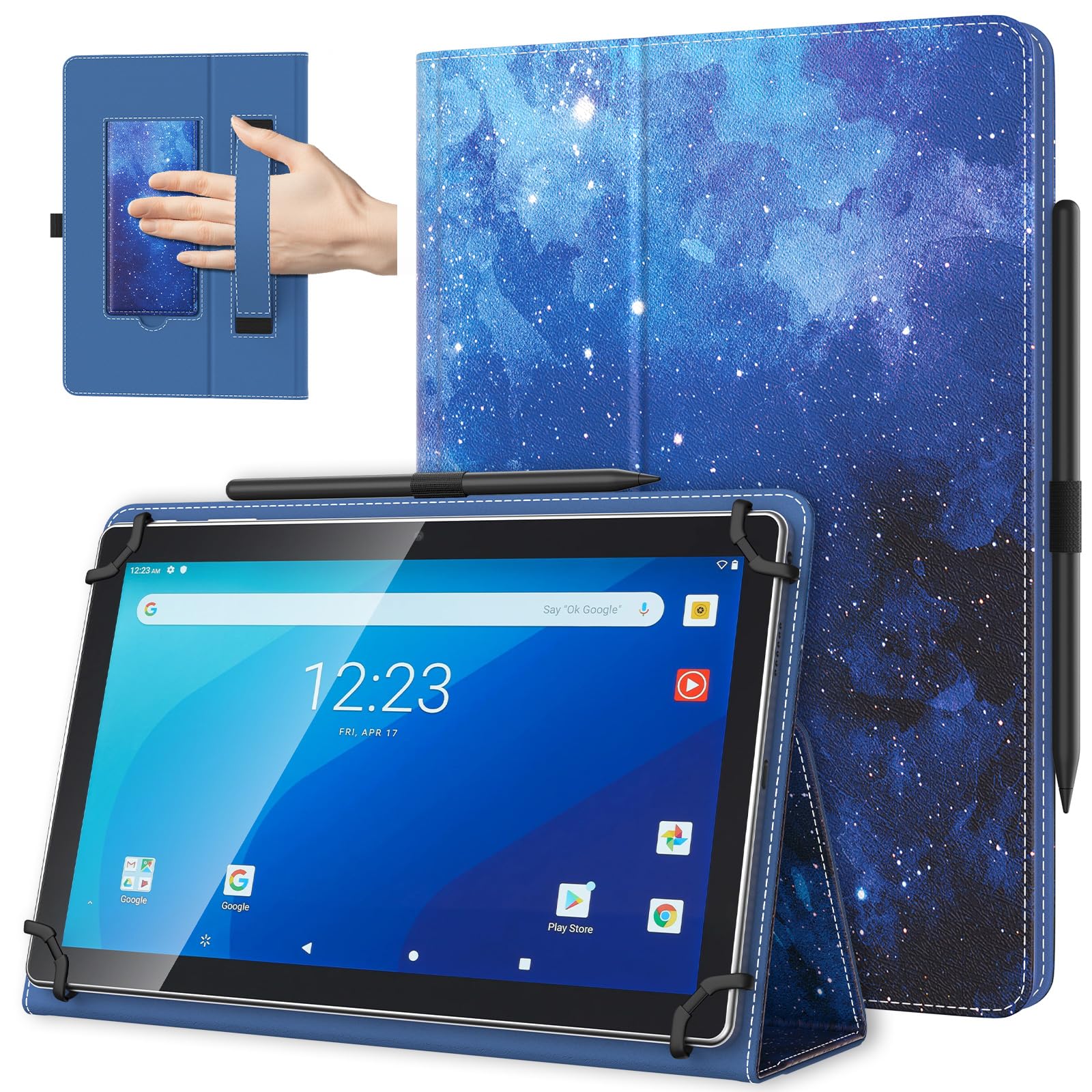 TiMOVO Universal Hülle für 10,1 Zoll Android Tablet mit Stiftschlaufe, Leichtes & Faltbares Standhülle mit Handschlaufe für Alle 9,6-11 Zoll Touchscreen-Tabletten