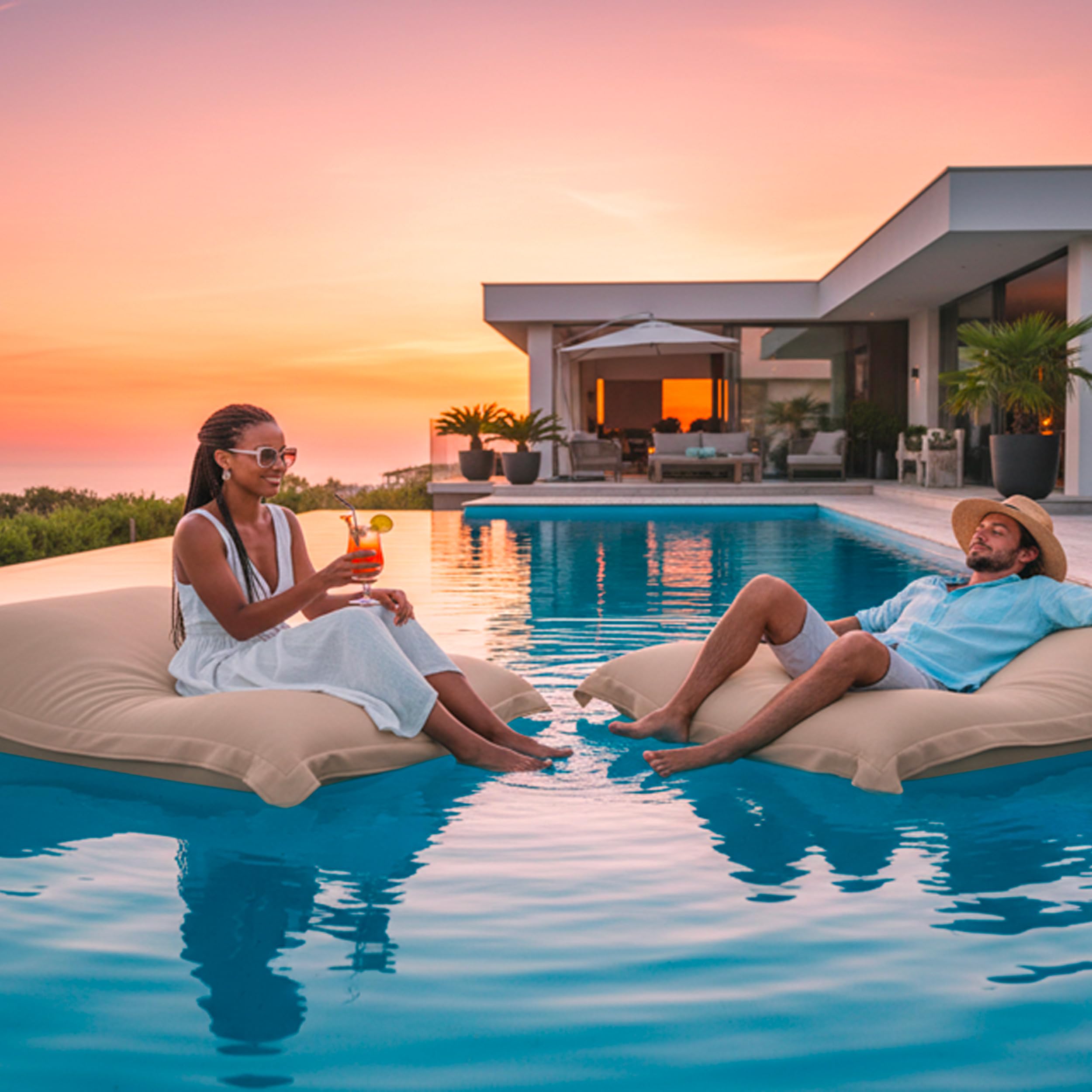 LIVEDECO - Ogromna pufa XXL zdejmowana, pływająca do basenu, Beige Pool BiG52