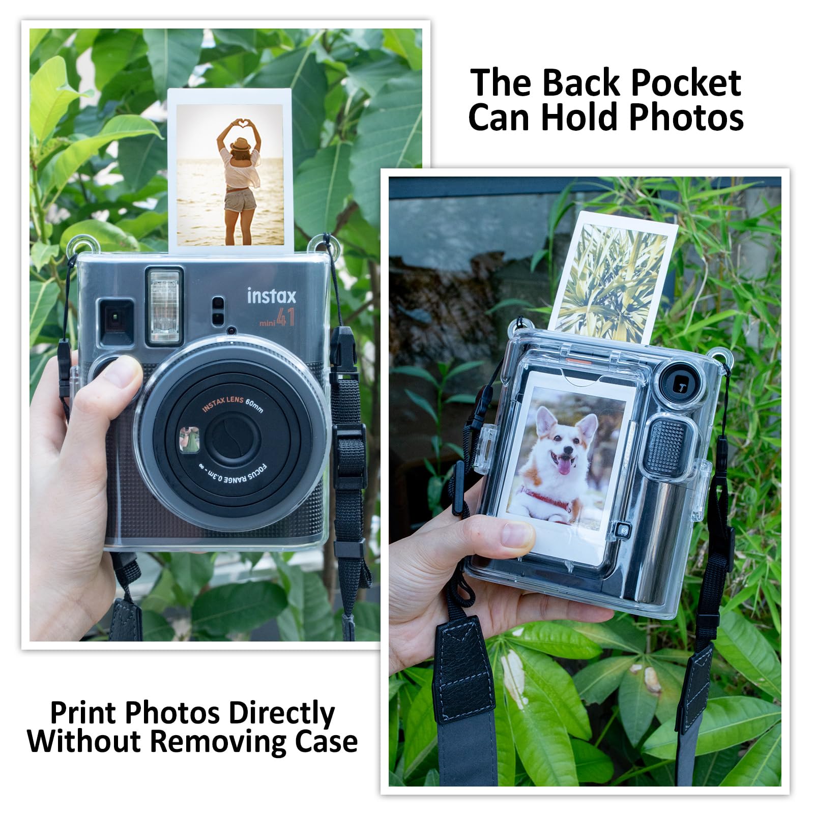 MUZIRI KINOKOO Custodia trasparente compatibile con fotocamera Instax SE, custodia rigida in policarbonato per fotocamera istantanea Fuji Instax Mini SE, con tasca per pellicola/foto e tracolla