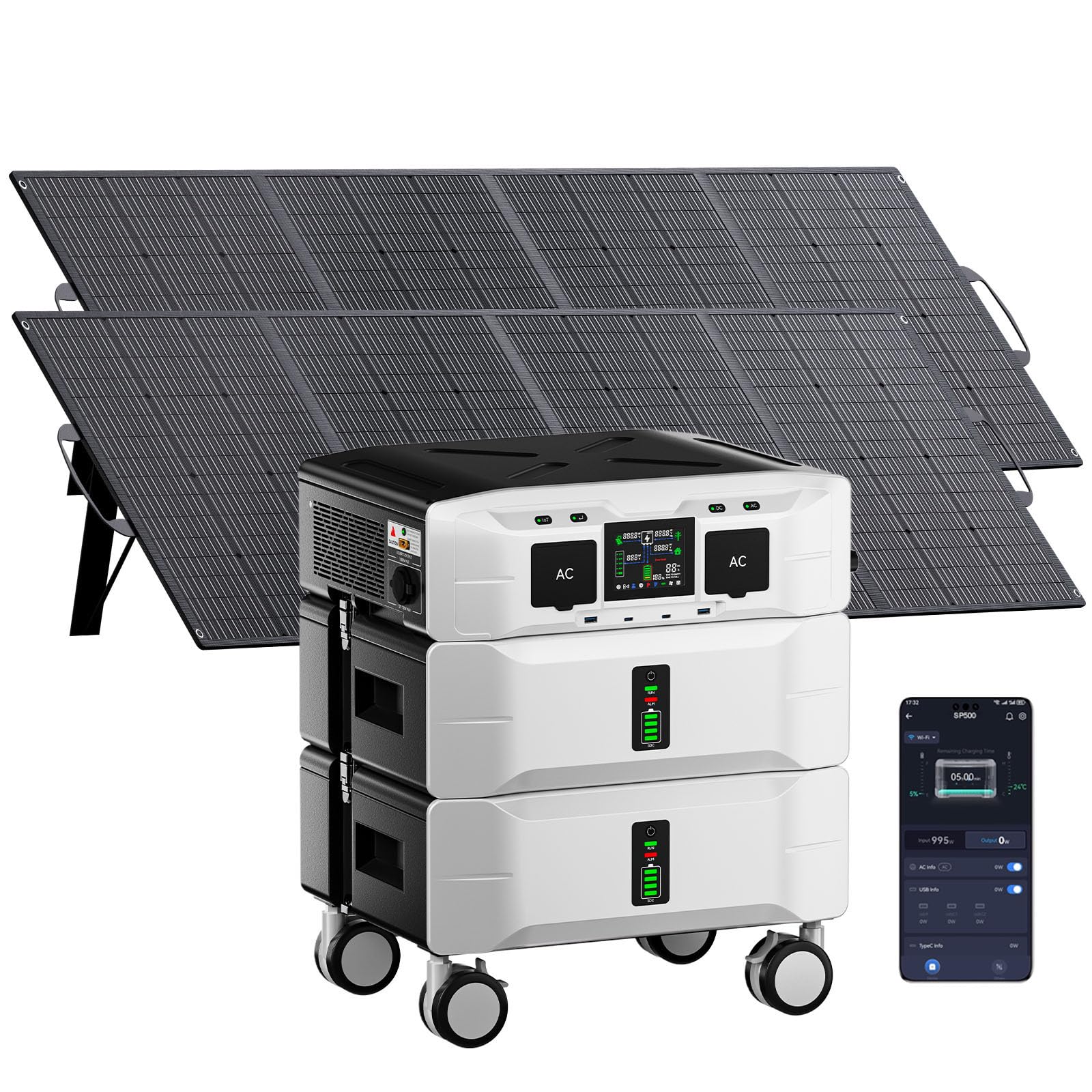 IEE SP5000 Portable Power Station with 2 400W Solar Panel 5000W 5120KWh 1 6H Fast Charge Solar Generator