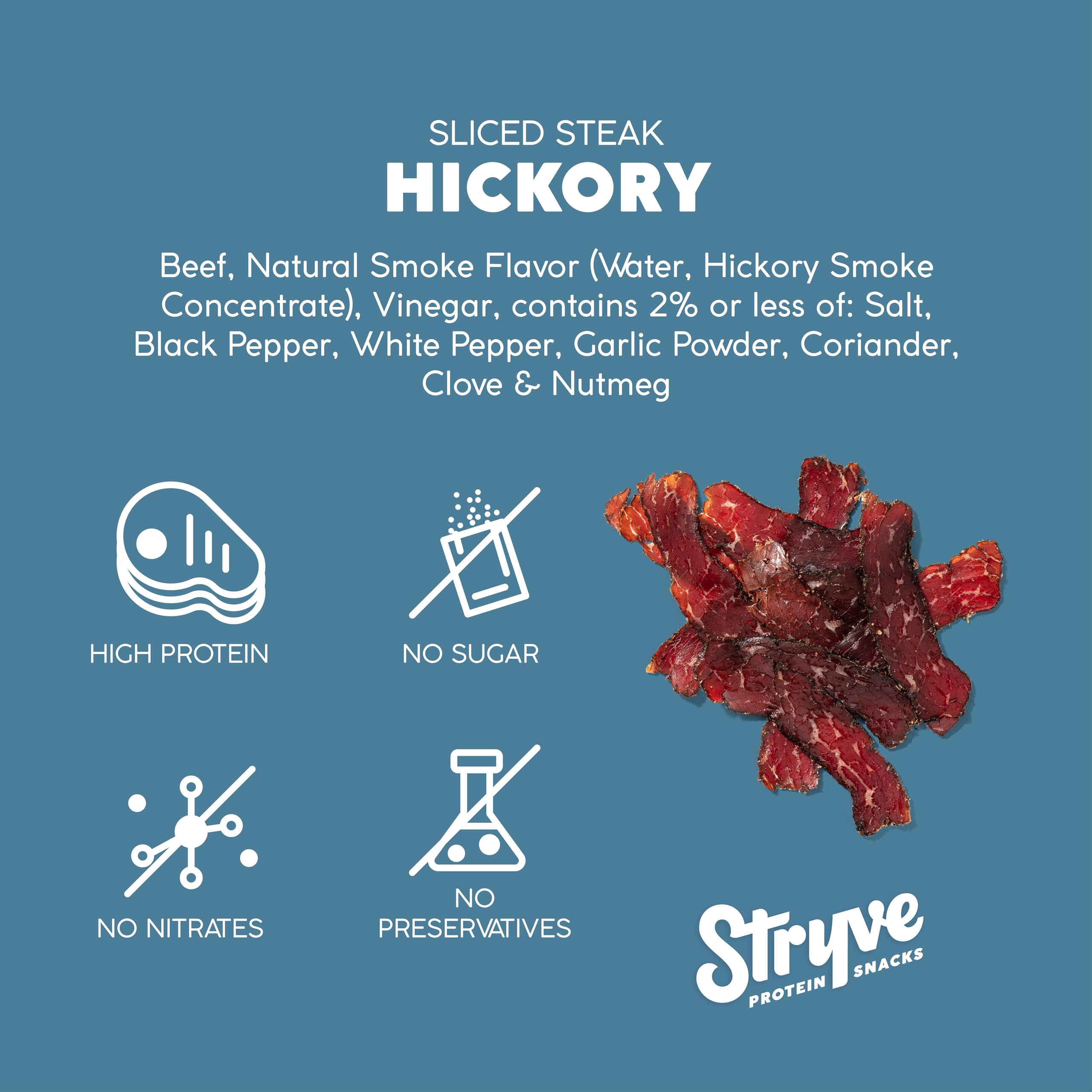 Stryve Protein Snacks - Better Than Jerky Steak Snacks. Protein Rich, Beef Biltong | 32g Protein, Sugar Free, Carbs Free, Gluten Free, Dairy Free, Keto & Paleo Friendly | Hickory, Pack Of 4 thumbnail 2