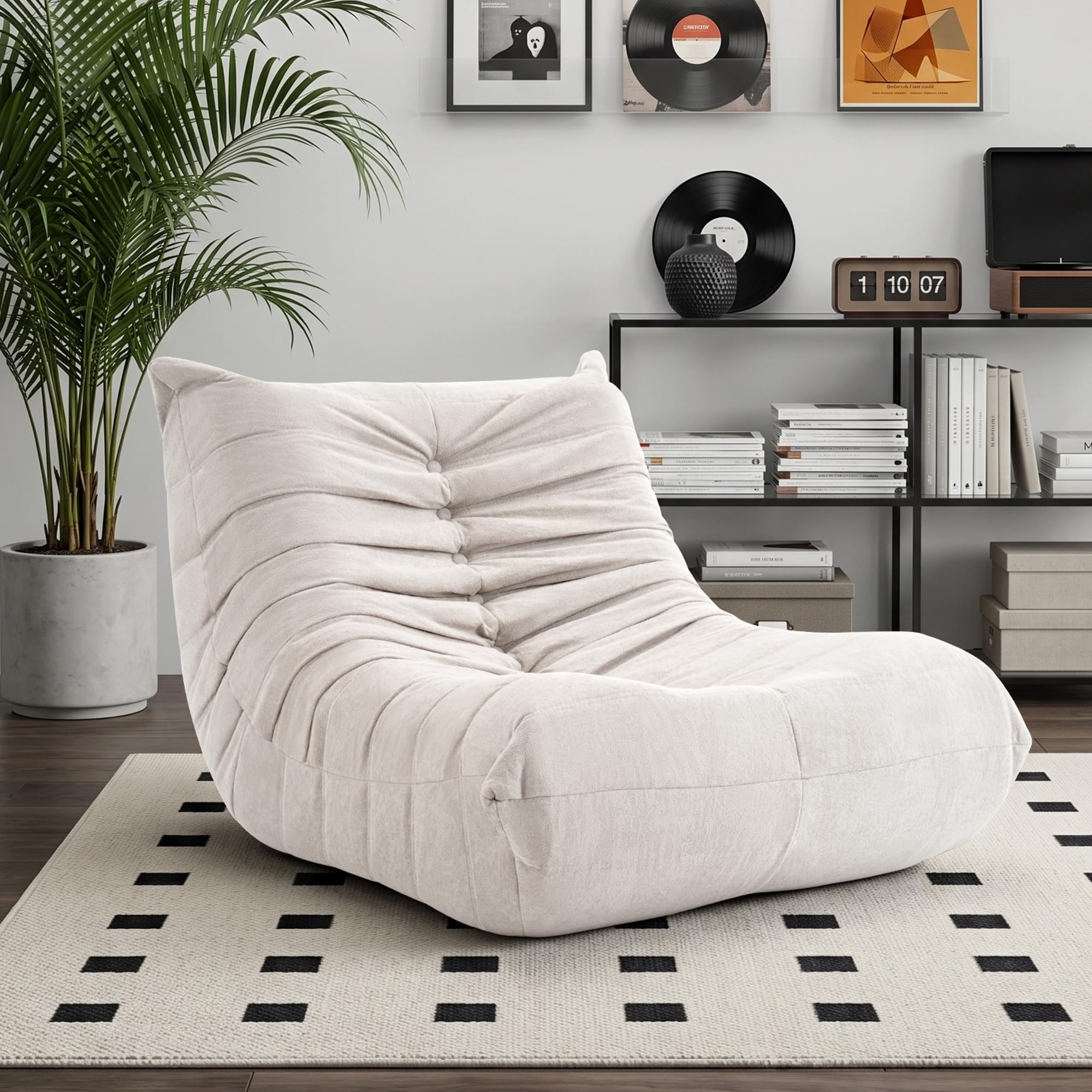 XH.Easy Go Bean Bag Chair for Adults, Togo Lounge Chair with Memory Foam Filling, Giant Bean Bag Sofa, Boneless Floor Chair for Living Room, Bedroom & Gaming Room, Ivory