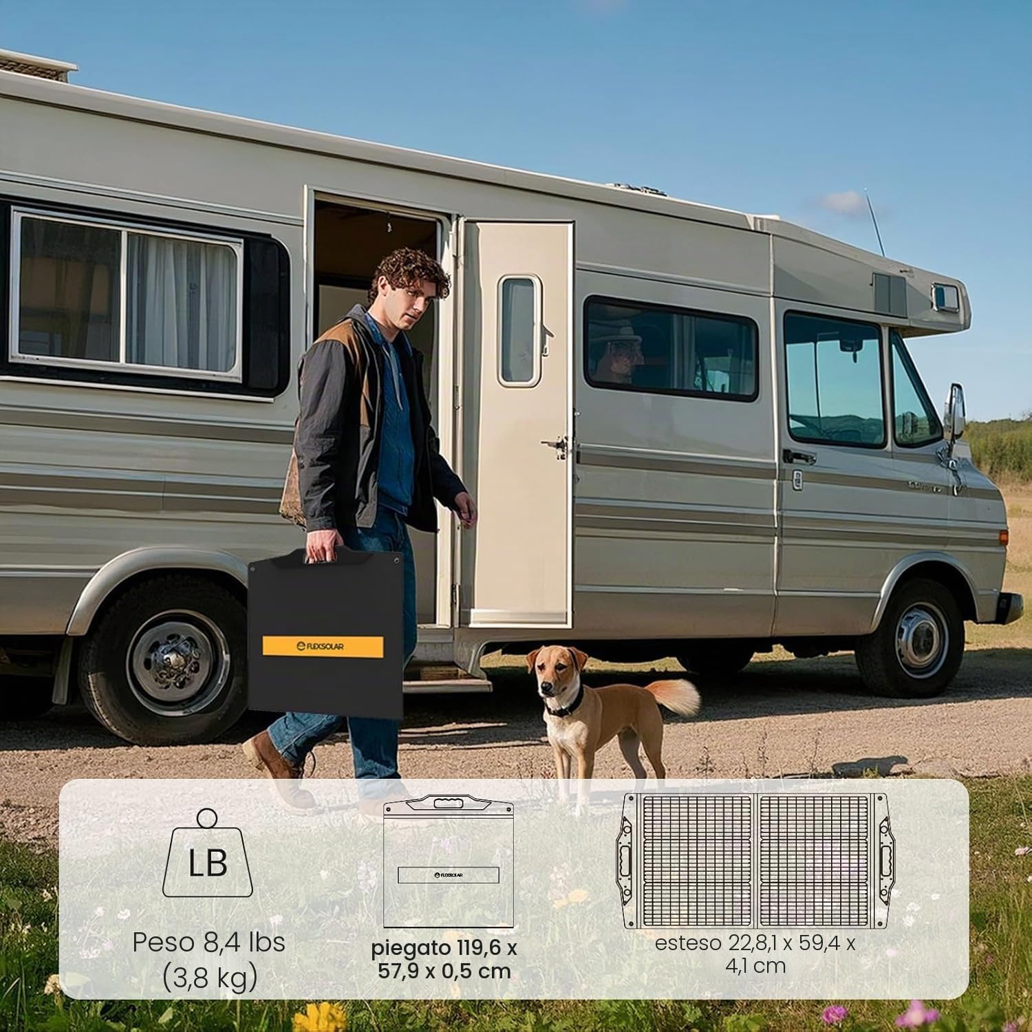 FlexSolar Pannello Solare Portatile Pieghevole 100W,Caricabatterie Solare | Porta USB-A/C/DC7909/5521/XT60/AndersonMonocristallino per Power Station, Laptop, Camper e Campeggio