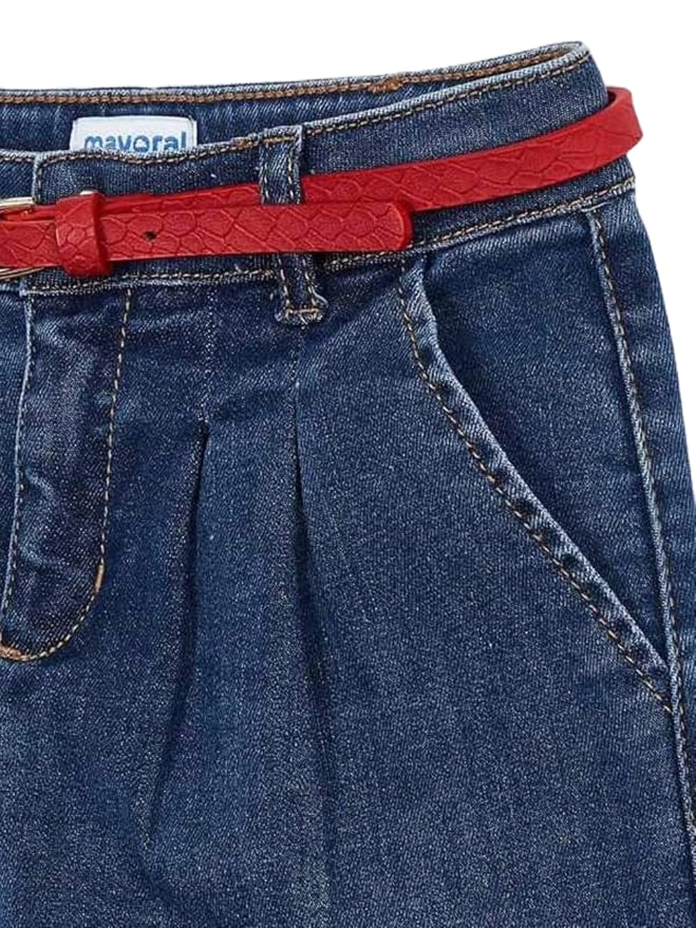Jeans de Denim Claro Mayoral 4548 con Cinturón Rojo