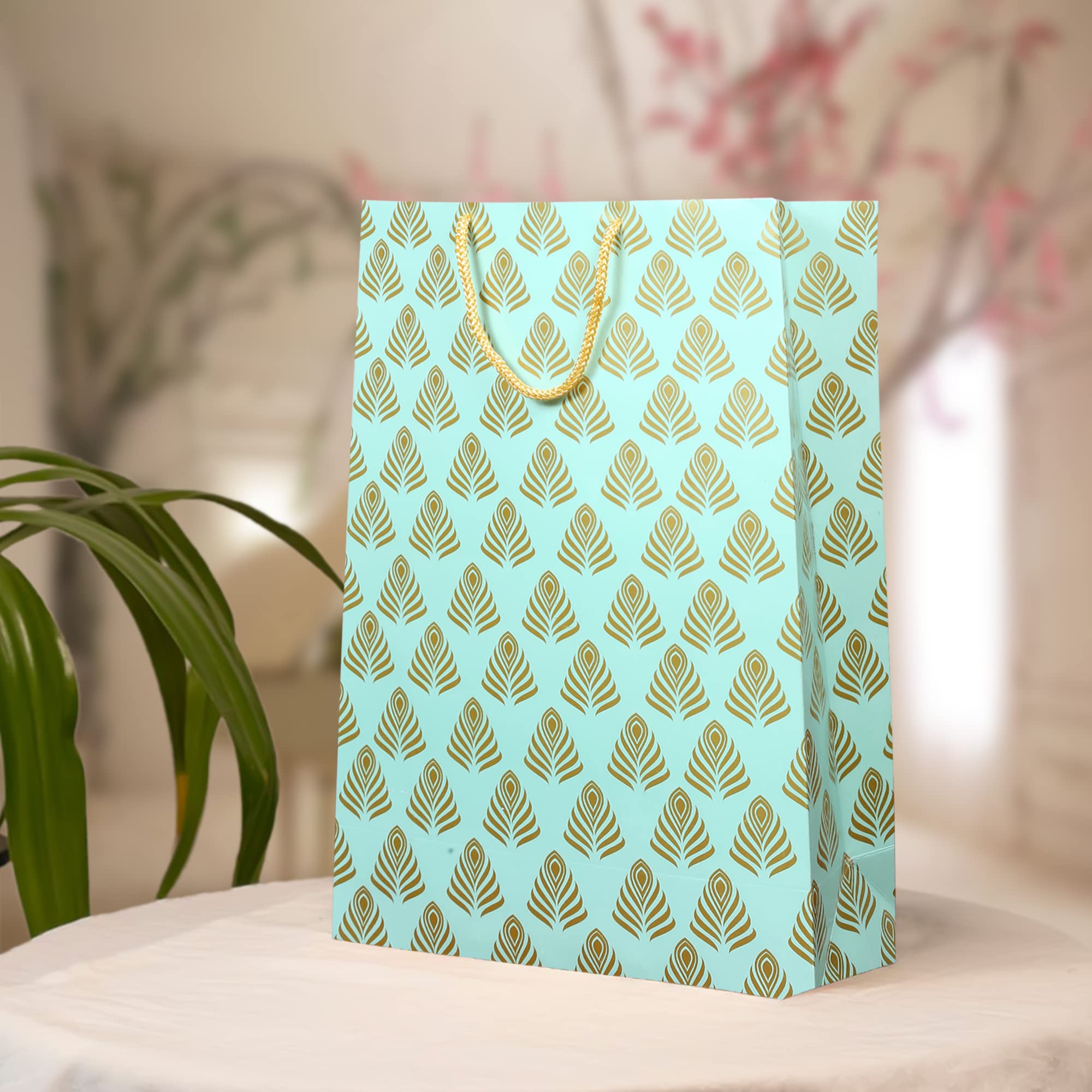 Prakruthi Pulp Art Gift Paper Bag Large 10"X14"X4" (WXHXG) Green Gold color for Return Gifts, Birthdays, Weddings, Baby Showers, Anniversary, Thank You, Holiday Presents | Pack of 10 (B0BSNM6M3G) Amazon Price History, Amazon Price Tracker