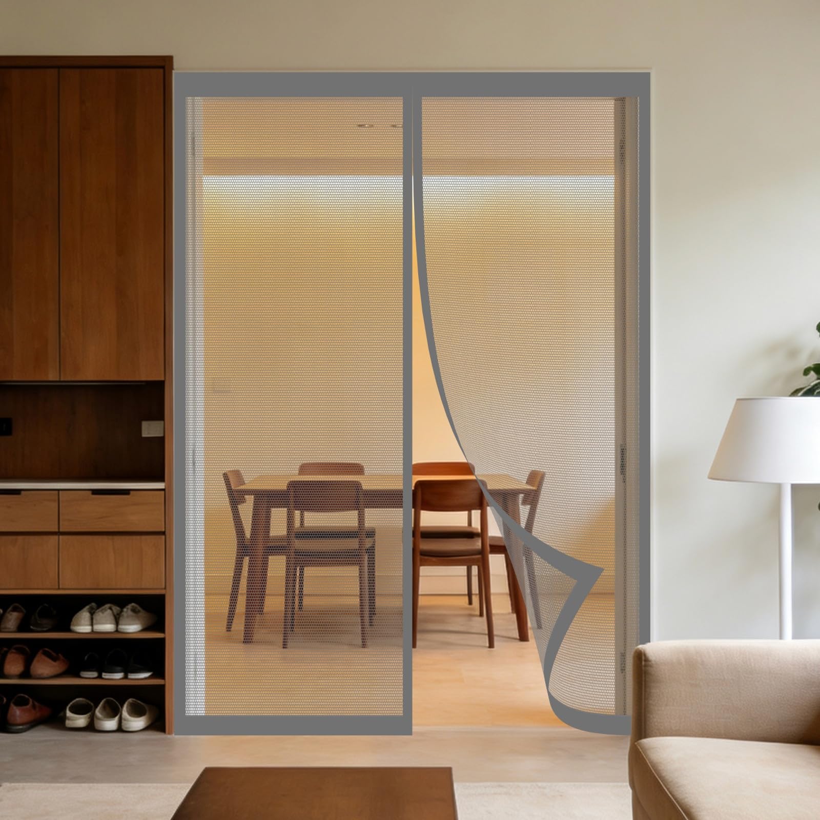 Moustiquaire Porte Fenêtre 320 x 230 cm Sans Perçage, Fermeture Automatique, Maintient L'Air Frais à L'Intérieur, Anti-Insectes Moustiquaire Aimantée pour Porte Exterieur, Gris
