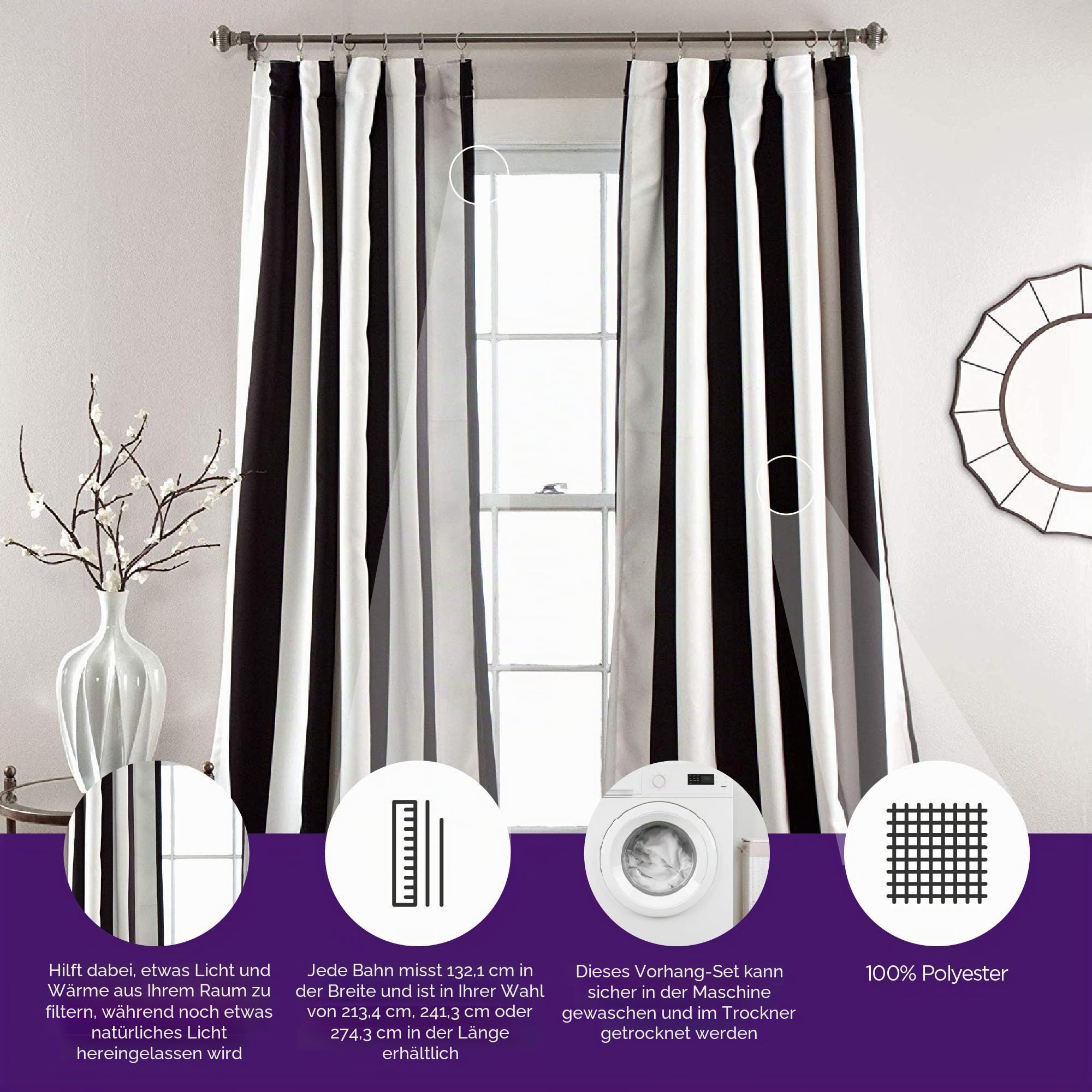 Lush Decor Wilbur C32978P15-000 Fenstervorhänge-Set, 213,4 cm, L-Paar, Schwarz