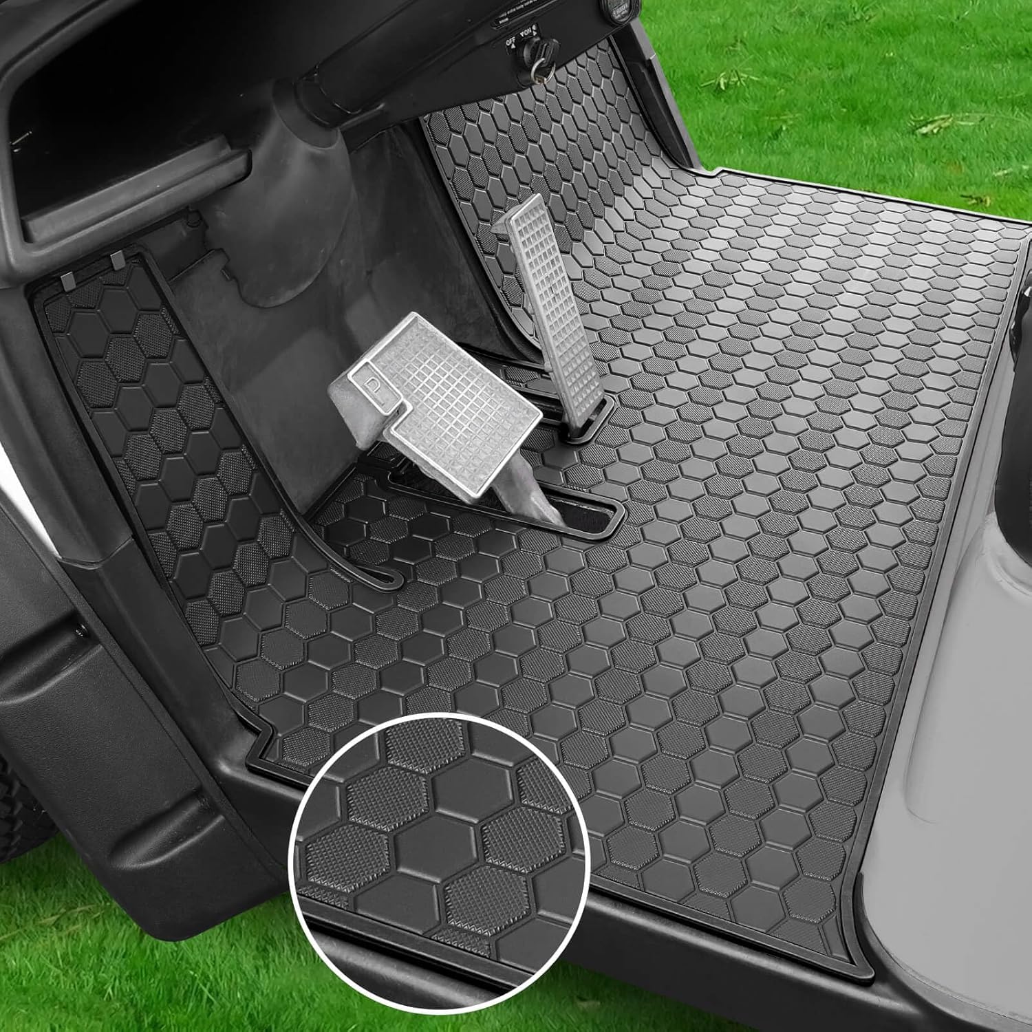 MOSNAI Golf Cart Floor Mat for Yamaha G29 Drive, Upgraded Non-Slip Full Coverage Liner Mats Replacement Thick Rubber, Hexagonal Pattern