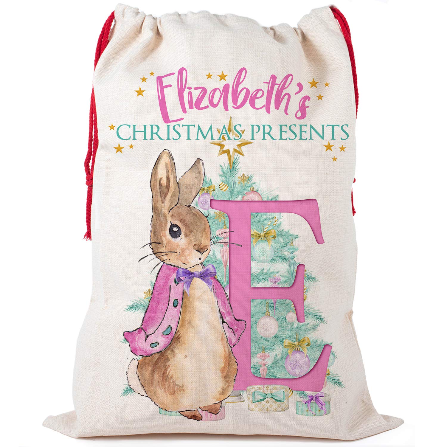 KRAFTYGIFTS Personalised Rabbit Christmas Sack Childrens Girl Xmas Present Stocking NS052 (Small)