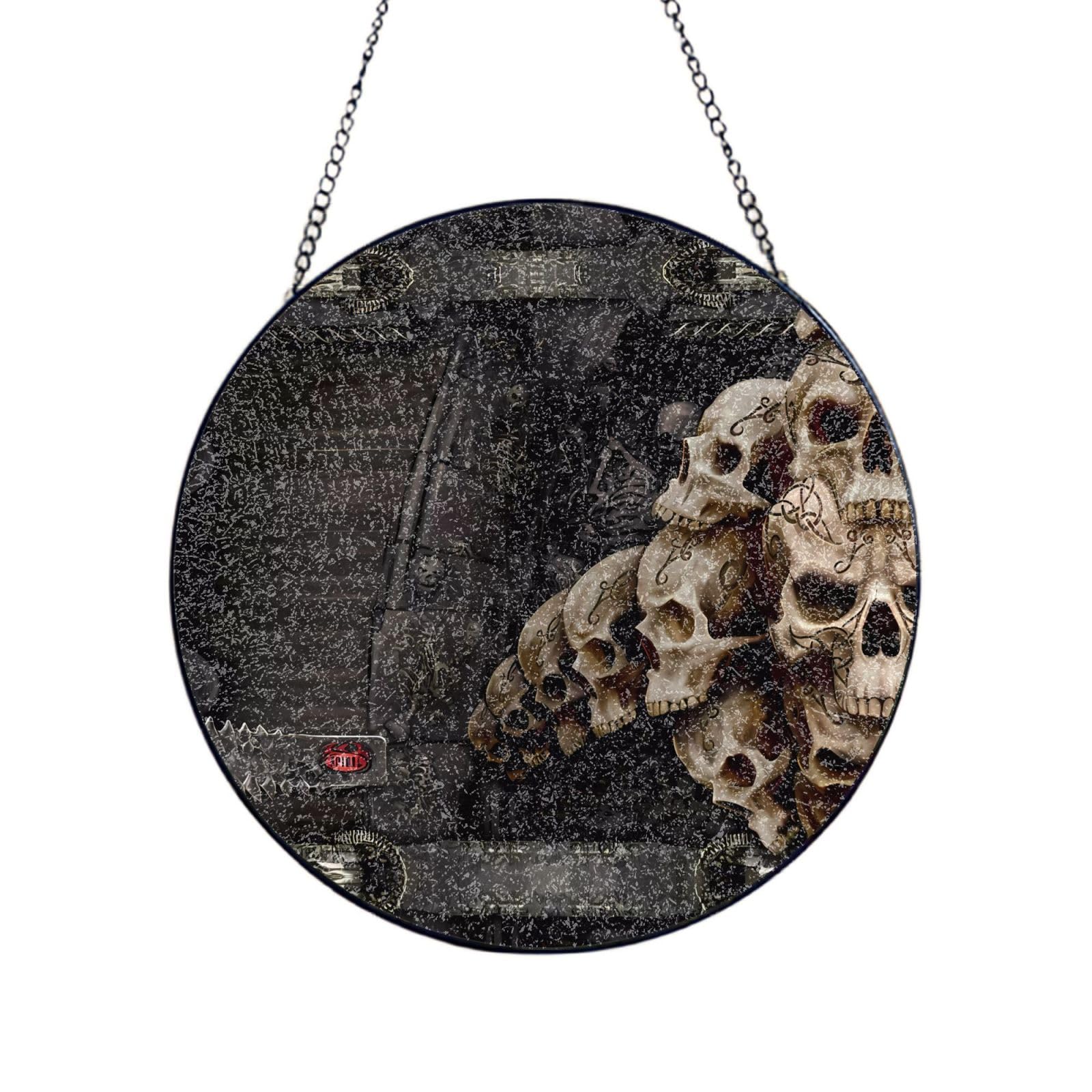 Phayah Skulls Print Glass Window Hanging Round Suncatcher Glass Ornament Garden Wall Fence Decorations Indoor Outdoor 8in（20cm）