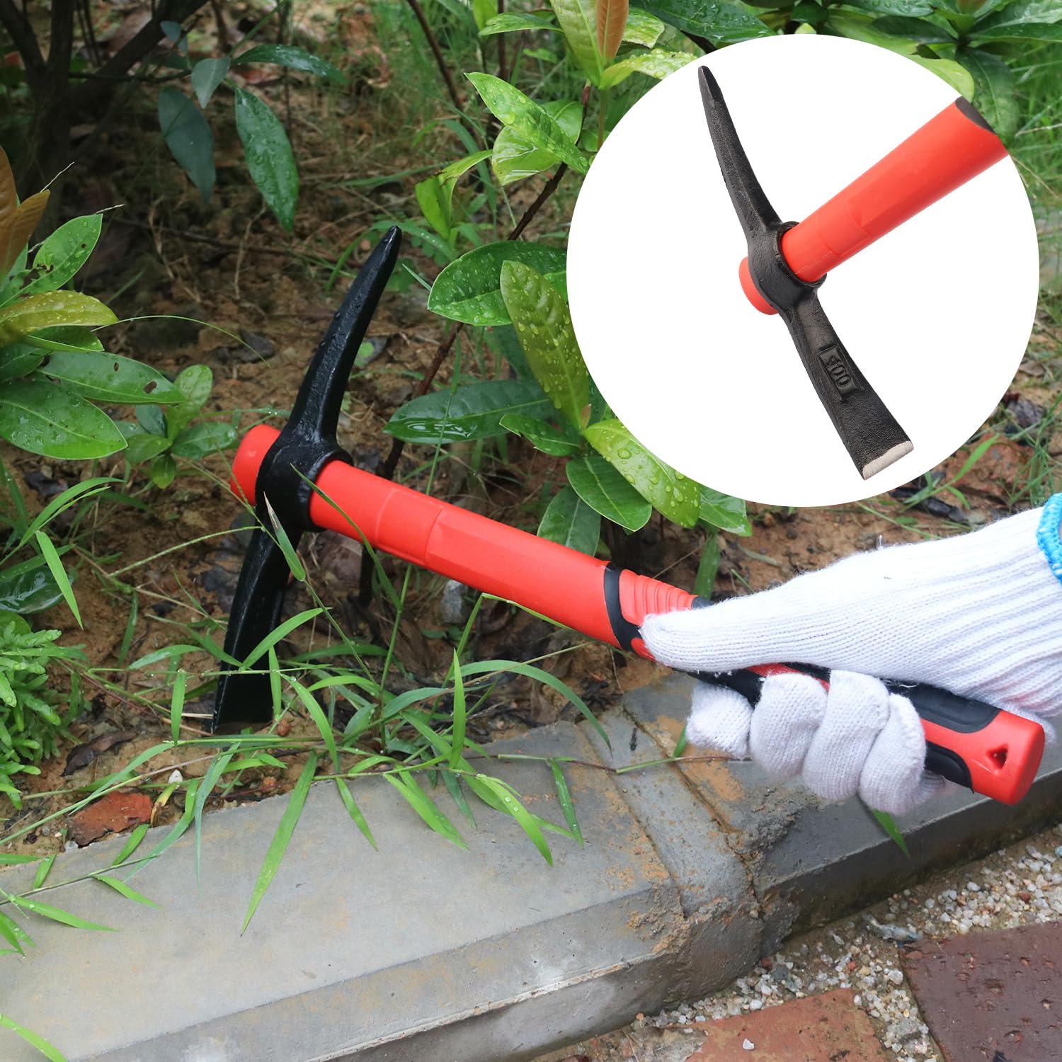 JEUIHAU Spitzhacke Mit Fiberglasgriff - 38 Cm Gartenhacke Für Camping & Gartenarbeit