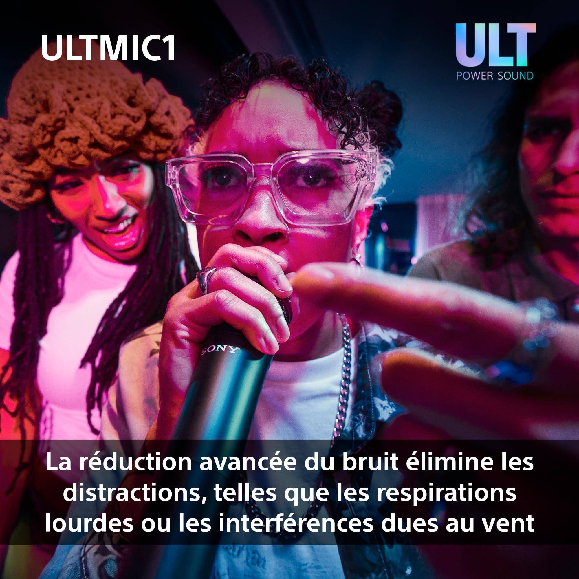 Sony ULTMIC1 - Pack de 2 Microphones sans Fil et récepteur, réduction de Bruit avancée, Duet Assist, Batterie de 20h, résistant aux Chocs, Parfait avec Les Enceintes festives ULT Power Sound - Noir