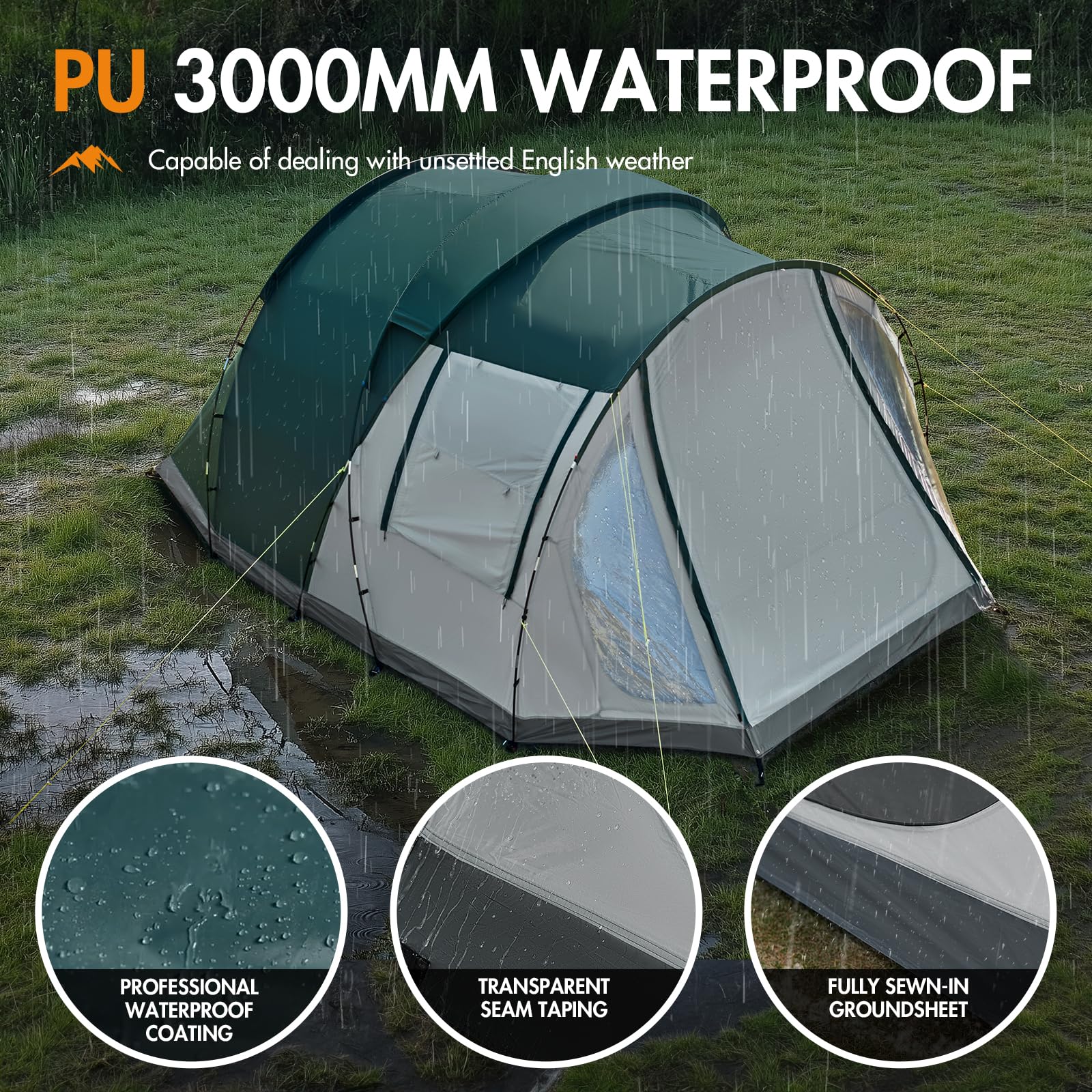 PORTAL Tienda de campaña con 5 perosones, resistente al agua, 3000 mm, con toldo para ventana, 4-5 personas, tienda de campaña familiar para festivales, camping, viajes, trekking jardín