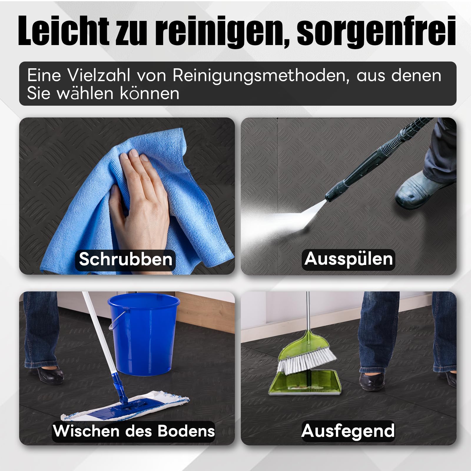 uyoyous 20 Stück PVC Garagenboden, 40x40cm Ineinandergreifende Garagenbodenfliesen, 18mm Dicke rutschfeste Bodenbelagsfliesen, Strapazierfähiges Garagenbodenbelag (20, Schwarz, 40 * 40 cm)