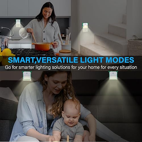 Miniatura 6 de Luz nocturna enchufable con sensor de movimiento y sensor de atardecer a amanecer, bonita luz nocturna LED blanca cálida con 2 brillos para baño,