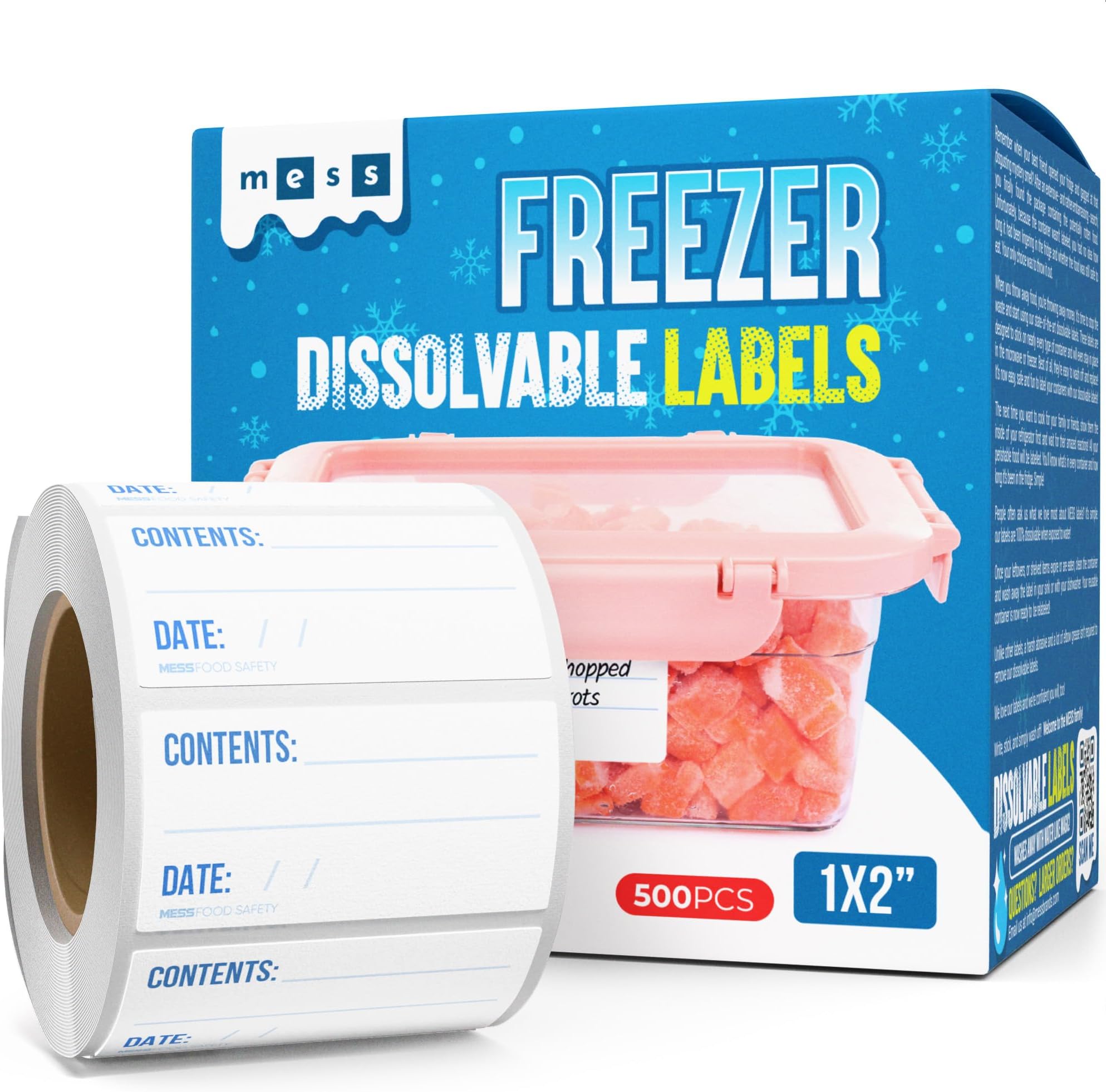 500 Dissolvable Food Labels – Removable Date Stickers For Freezer, Fridge, Pantry Containers (1x2 Inch)
