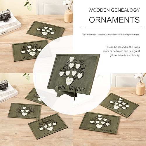 Vista 254 de Árbol genealógico con etiqueta de corazón, placas de madera grabadas personalizadas, regalos personalizados para madres, padres, escritorio, nombres