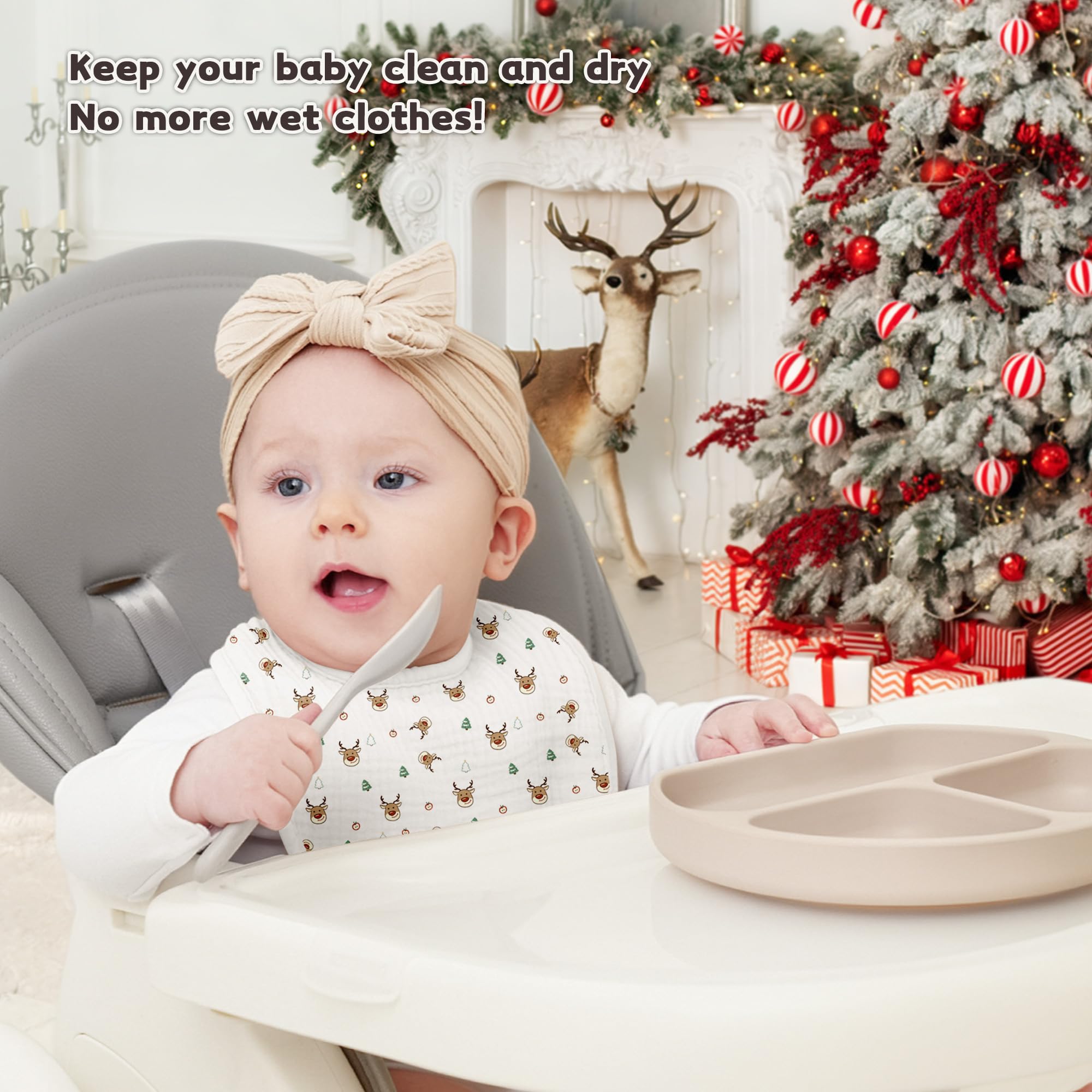 bearmoss Muslin Baby Dribble Bibs 100% Cotton Baby Bandana Square Drool Bibs for Unisex Baby Girls Boys Toddlers Drooling and Teething (Merry Christmas) - Image 2