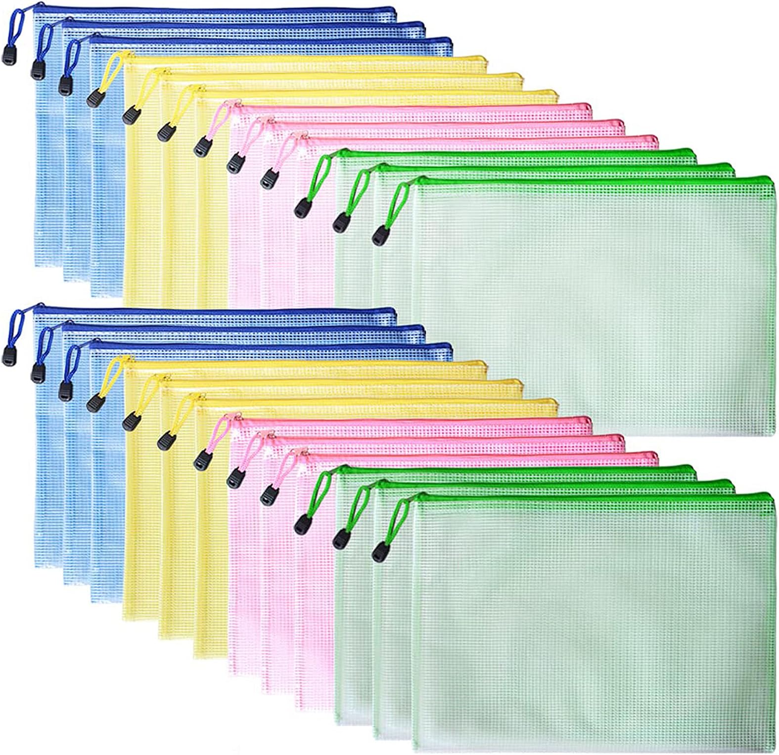 Qualsen Plastic Wallets A4, 24PCS Multicolor Folder, Zip Lock Bags