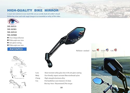 Miniatura 6 de MEACHOW Lente de cristal resistente a los arañazos, espejo de bicicleta para manillar, espejo retrovisor seguro ajustable, espejo de bicicleta (lado