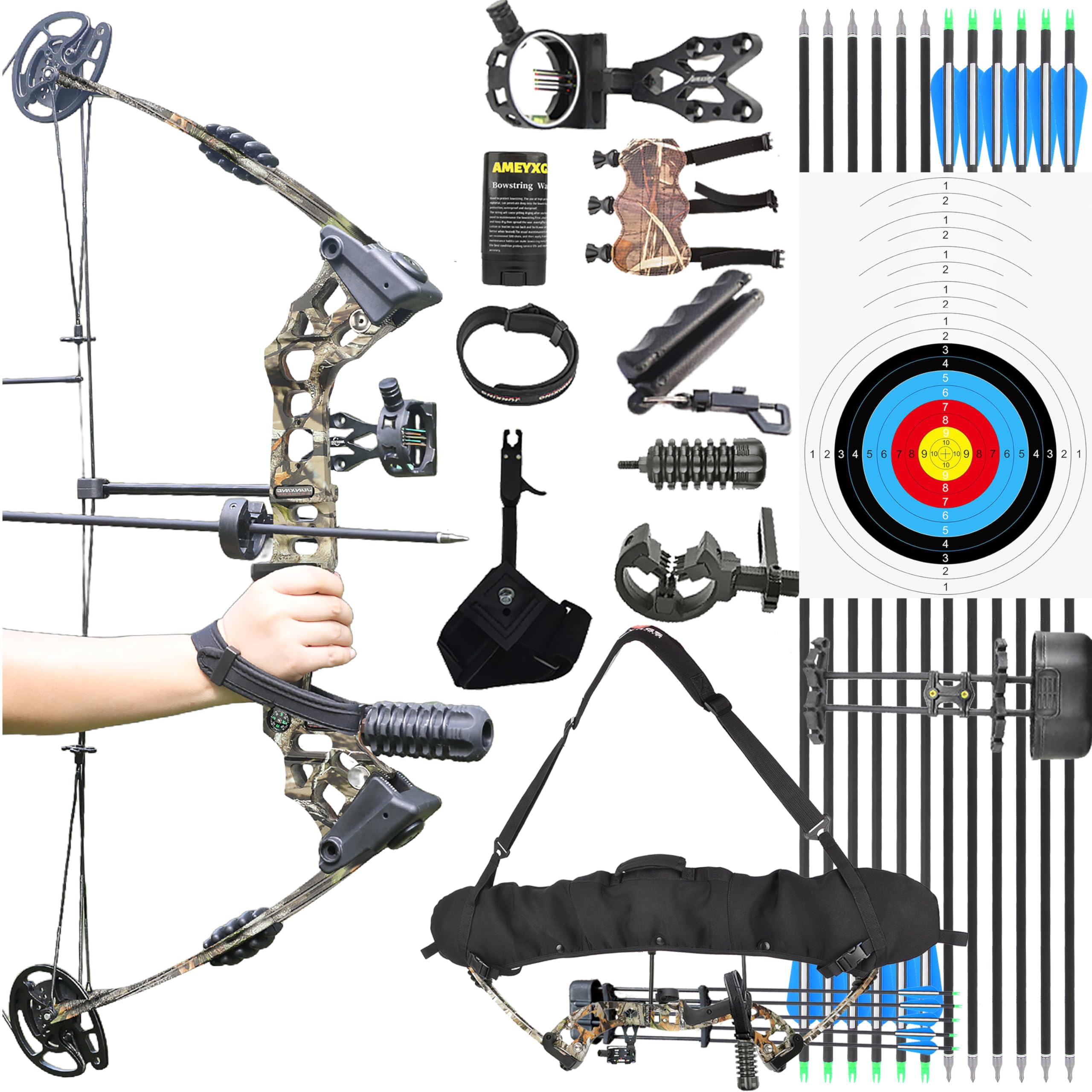 wolfman Archery Compound Bow Set Adults 20-70 LBS, Draw Length 24"-30", Hunting Bow with All Accessories for Archery Hunting Target Shooting practice LRT/RTH