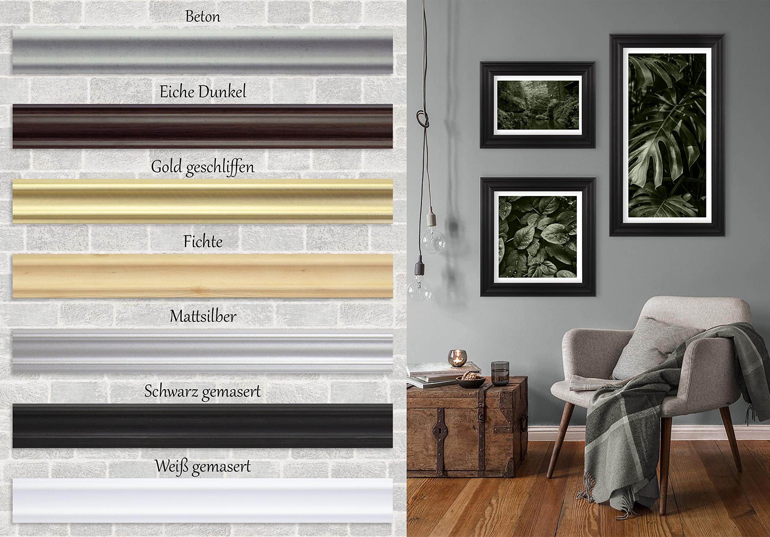 BIRAPA Bergamo Bilderrahmen vintage Holz- Optik - Bilder Rahmen 55x75 cm - Fotorahmen Glas antireflex Plexiglasscheibe - Wanddeko Fotowand Fotogeschenke