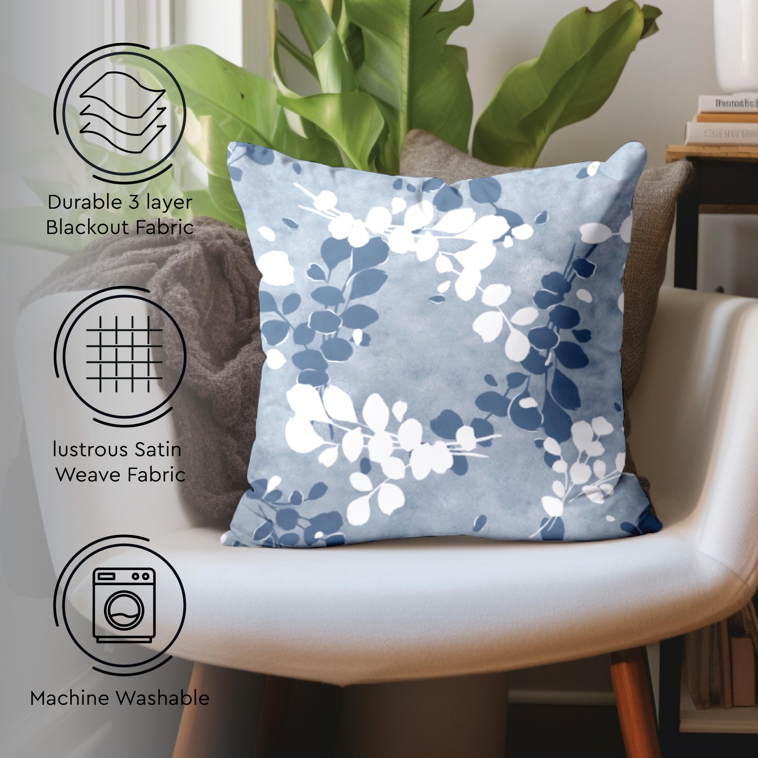 Encasa XO Decorative Throw Pillow Covers 20x20 in - Polyester Floral Digital Print L2 Blue, 50 x 50 cm (Pack of 2) - Image 3