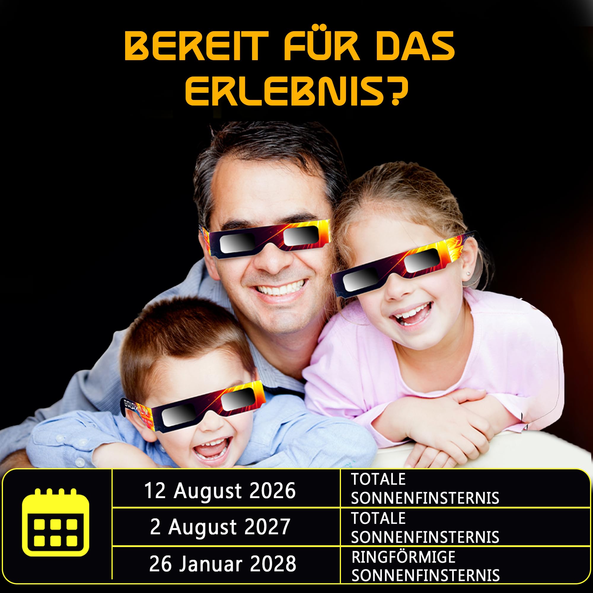 Galaxium 12/25/50/100er-Pack Sonnenfinsternis Brille ISO 12312-2 AAS Geprüft 2026 | Brillen Sonnenfinsternis | Schutzbrille für Sonnenfinsternis | Sonnenfinsternisbrille | Solar Eclipse Glasses