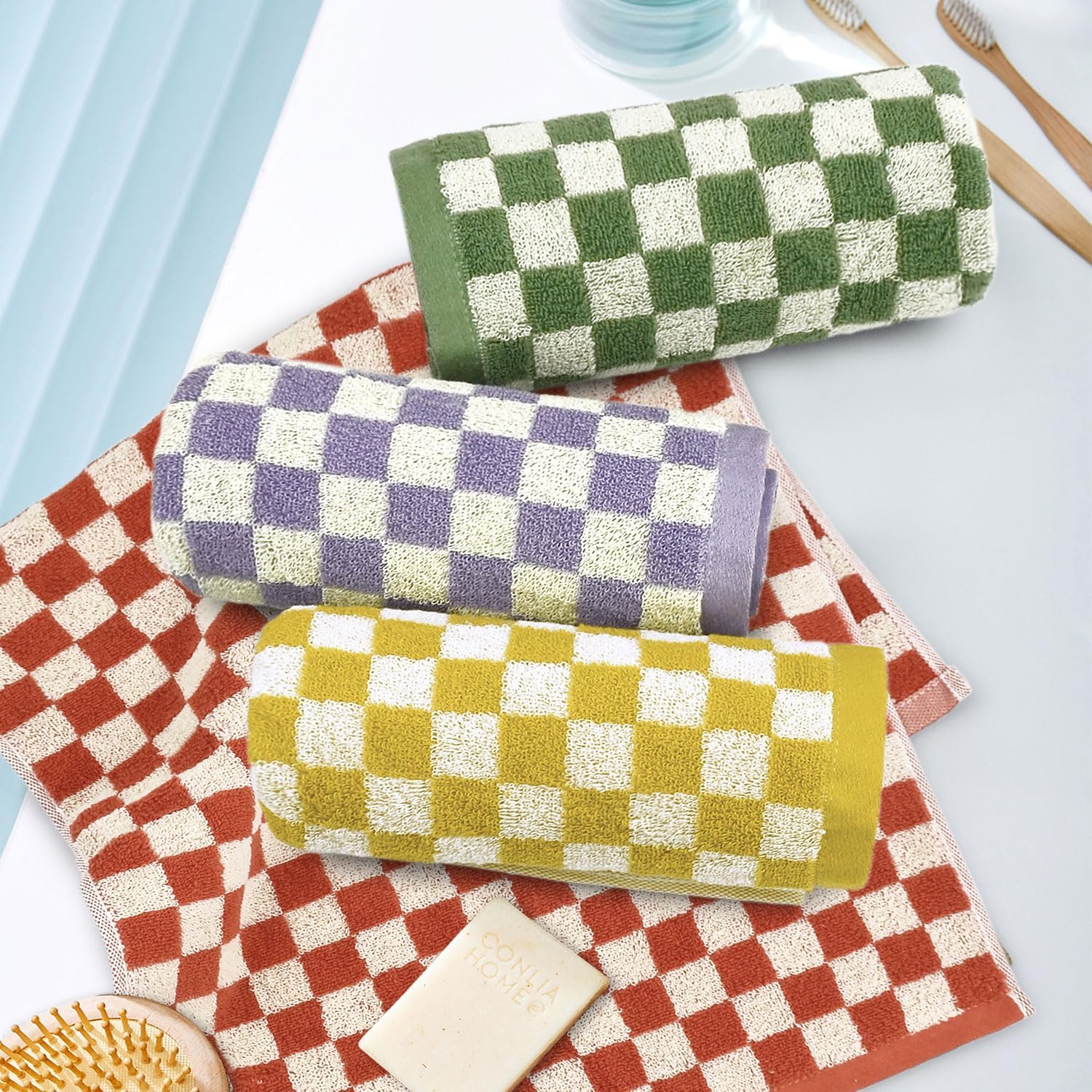 Cotton Small Towels 8 Pack, 4 Hand Towels (13x29 Inches) and 4 Washcloths (13x13 Inches), for Drying Hand, Washing Face, and Daily Cleansing