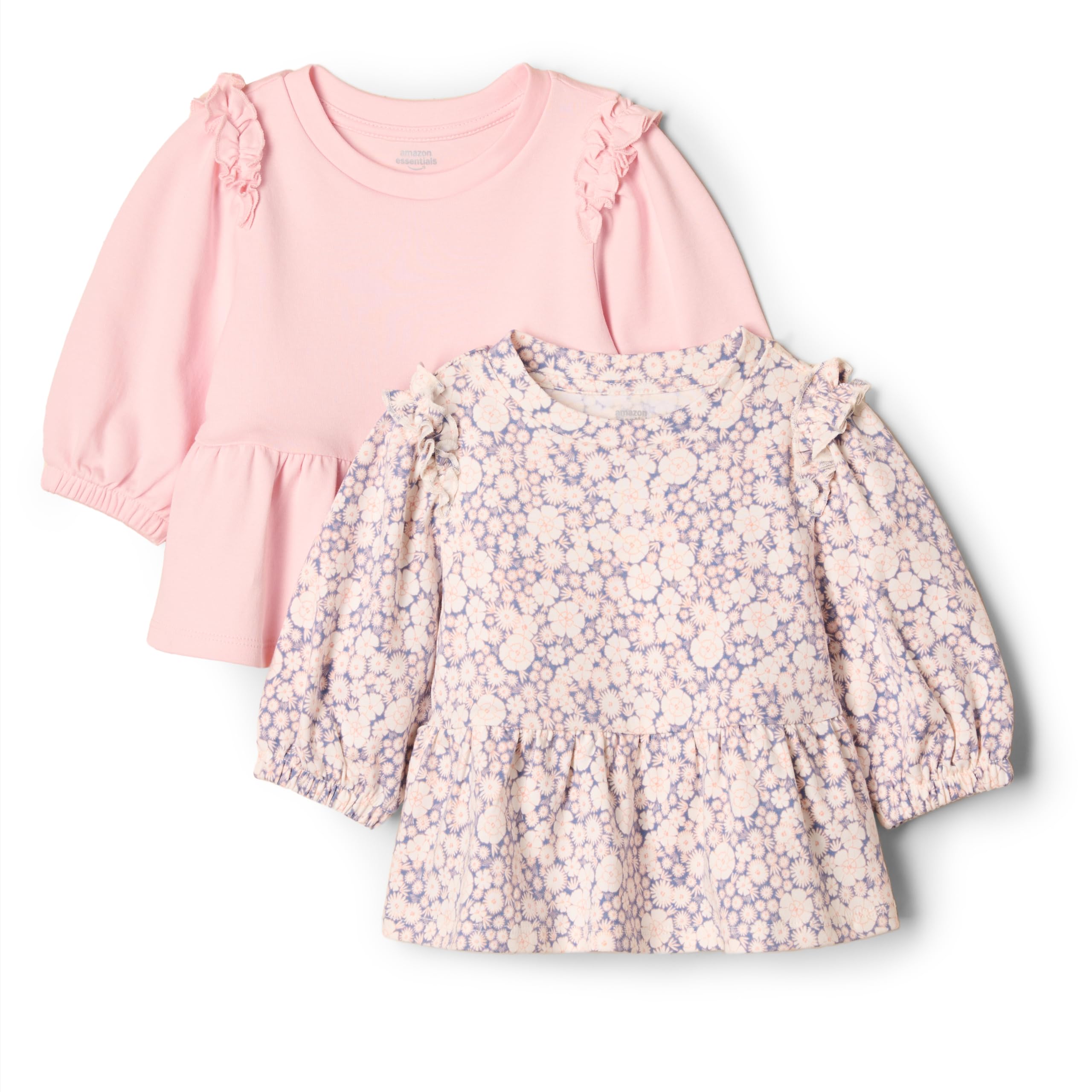 Amazon Essentials x Sofia Grainge Baby Girls' 3/4 Sleeve Knit Top, Pack of 2, Delicate Floral/Pink, 6-9 Months