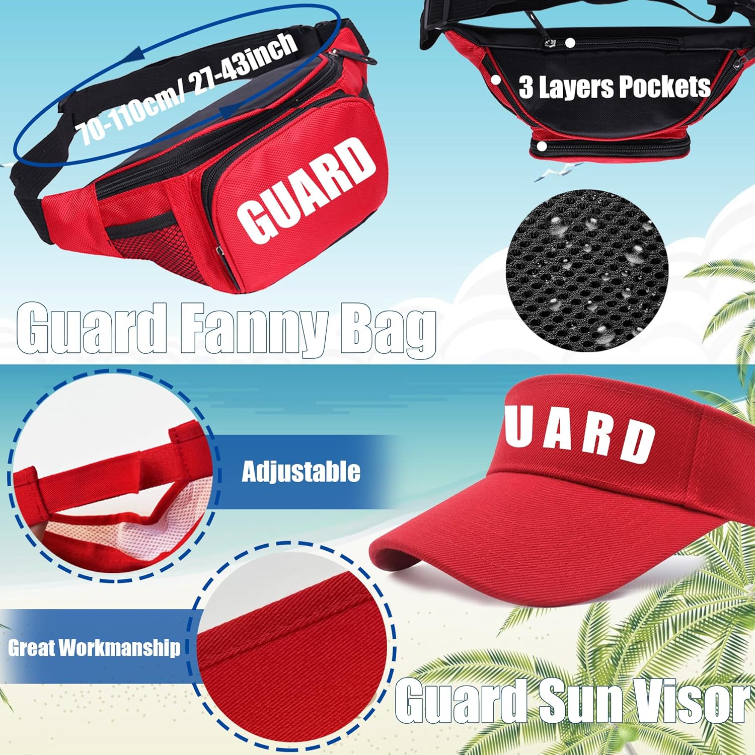 8Pcs Guard Costume Set for Women Men Fanny Pack Whistle Lifeguard Guard Accessories Set for Halloween Party Dress Up - Image 7