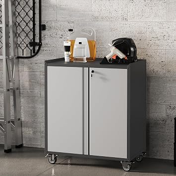 GarveeTech Locking Metal Cabinet with Door, 35.43 in High Rolling Garage Storage Cabinet with Shelves, Tool Cabinets for Garage, Home, Office