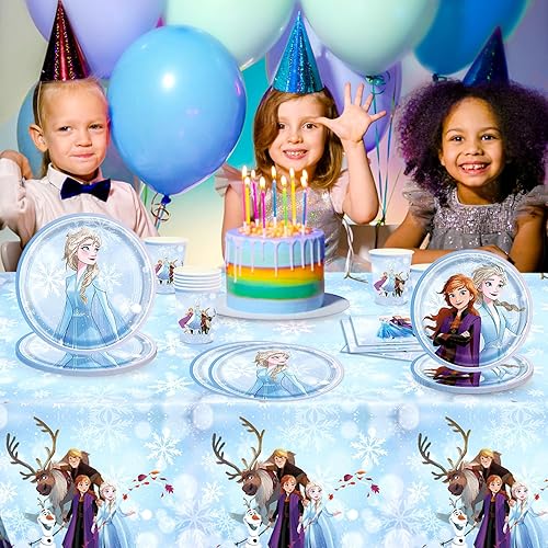 Miniatura 6 de Titenmaoyi 51 piezas de decoración de fiesta de cumpleaños de Frozn, el juego de vajilla de fiesta de princesa incluye 1 mantel, 20 platos, 20