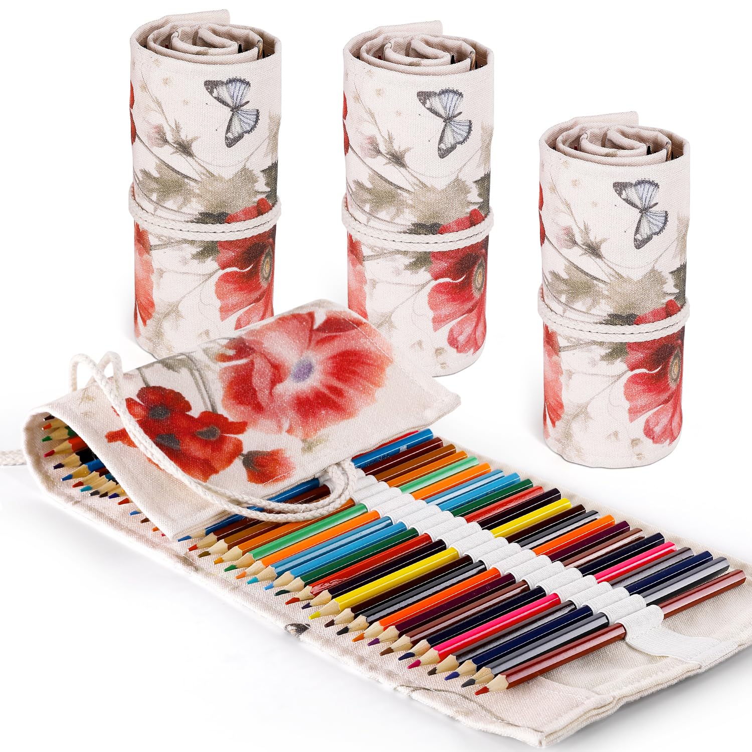 Zoomers Estuche Enrollable. Estuche de Colores Lienzo Estuche de Pinturas para 48 Lapices, Lavable Estuches de Pinturas y Lápices,Flora