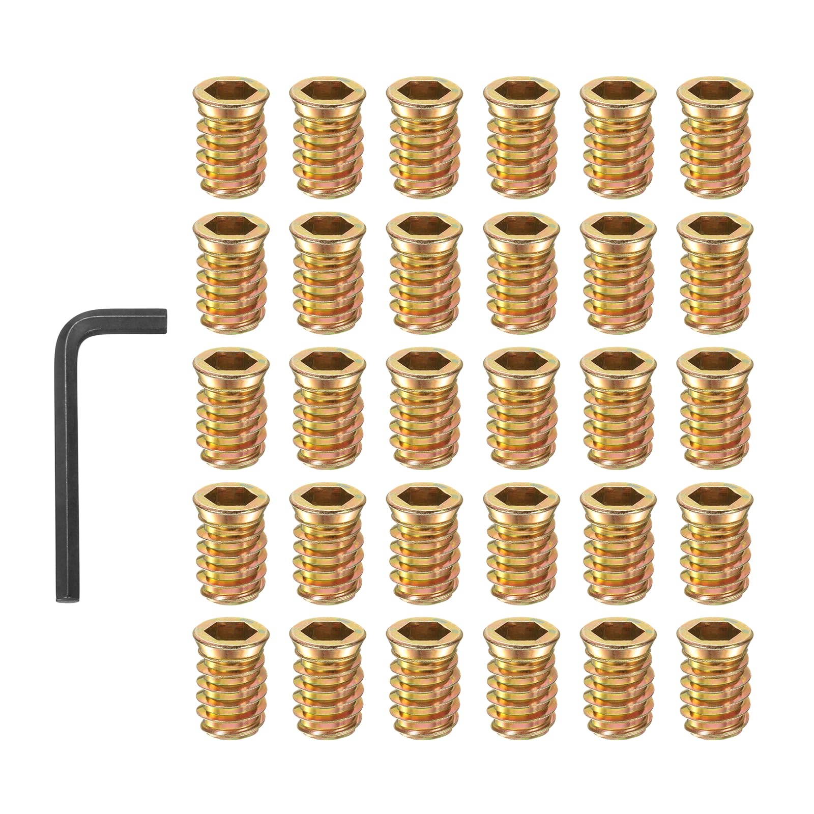 PATIKIL 30 Pcs Threaded Inserts Nuts, M10x25mm Carbon Steel Hex Socket Drive Screw-in Wood Insert Metric Bolts Fastener with Wrench for Home Furniture, Colored